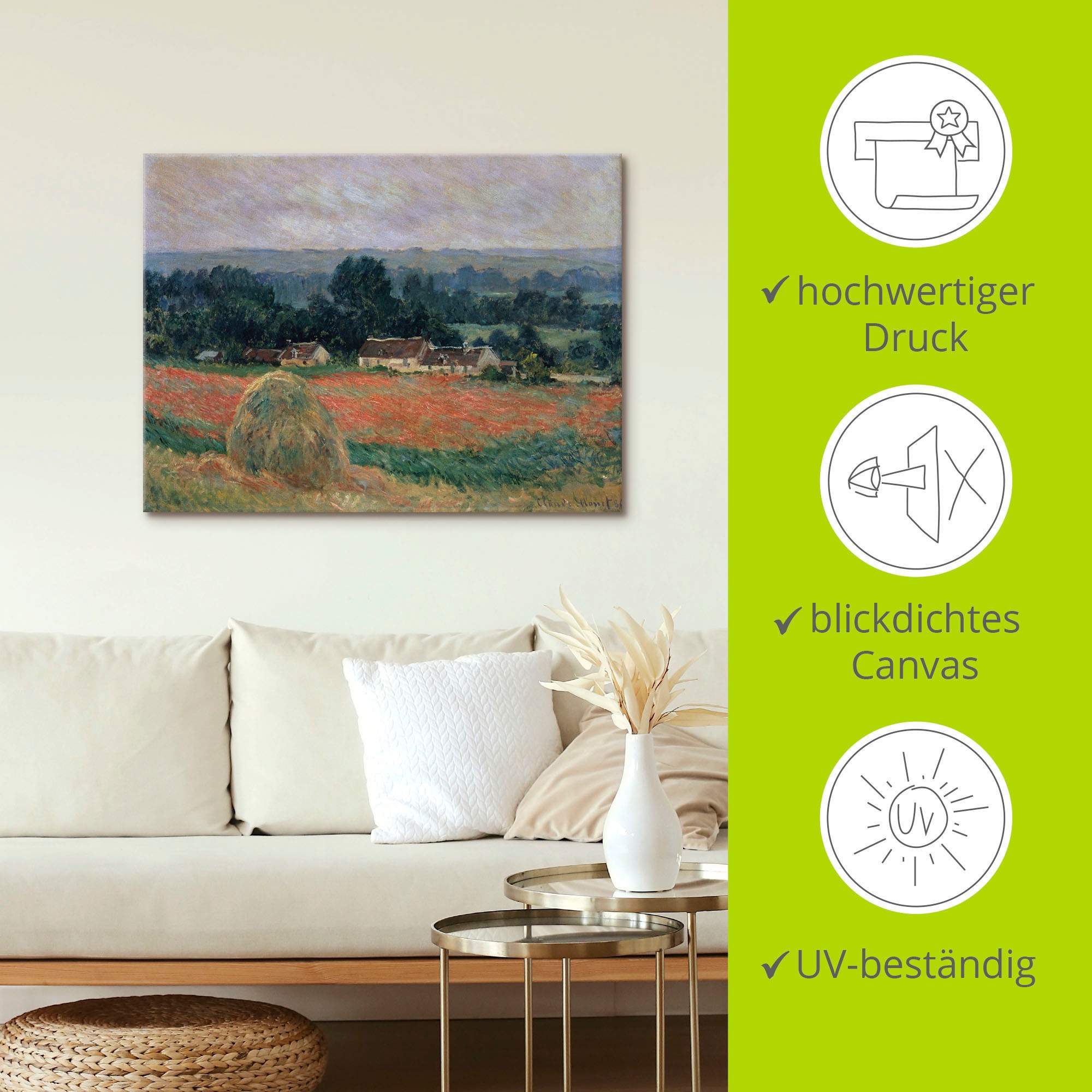 Artland Leinwandbild »Heuhaufen in Sommerlandschaft«, Wiesen & Bäume, (1 St.), auf Keilrahmen gespannt