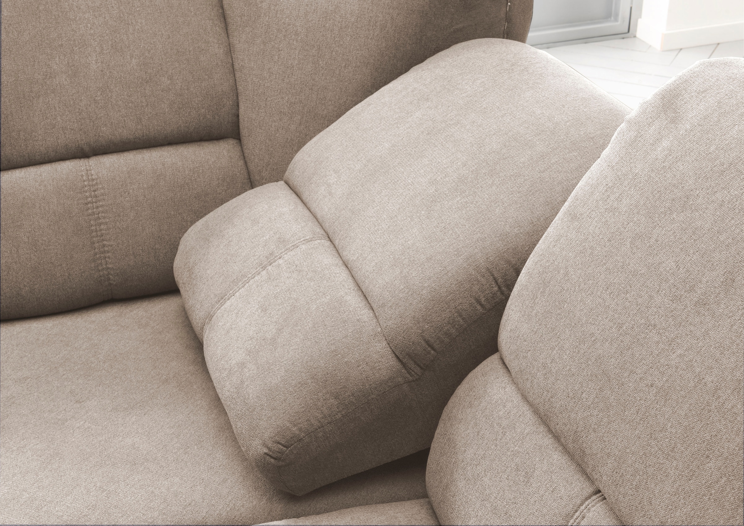 Home affaire Ecksofa »Pisa L-Form, mit Schlaffunktion, Stauraum, 2x höhenverstellbare«, Kopfstützen und Relaxfunktion im Eckelement