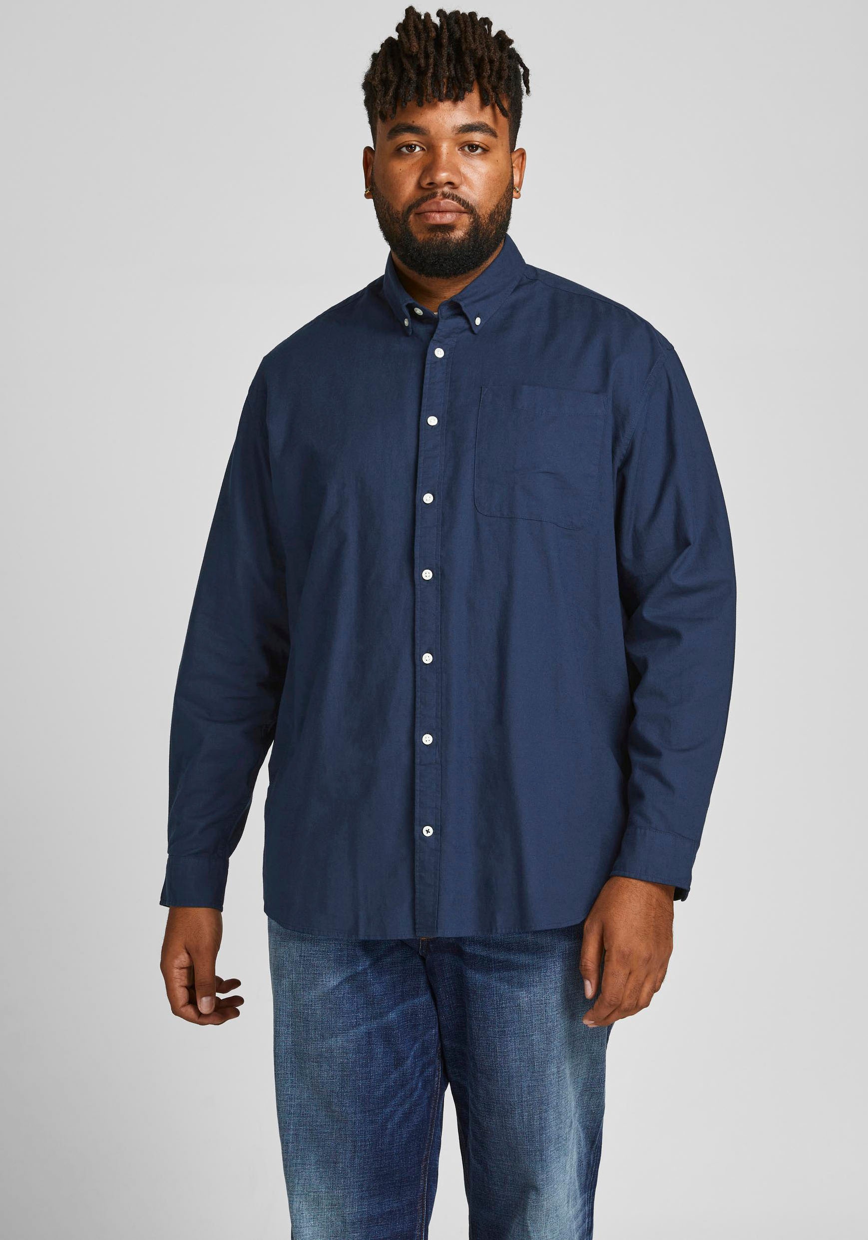 Jack & Jones PlusSize "JJEOXFORD SHIRT L/S S21 NOOS PLS" mit Brusttasche
