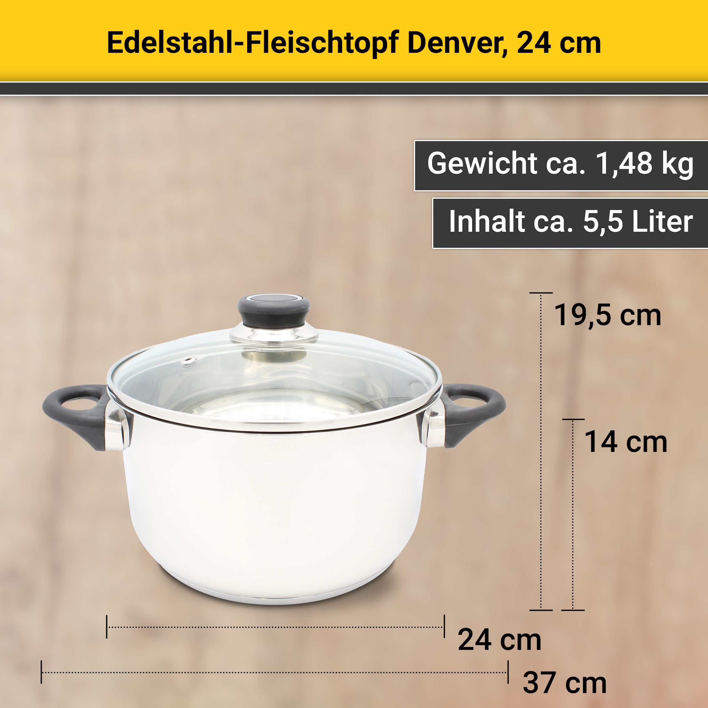 Krüger Fleischtopf »Denver«, Edelstahl, 3-Schichten-Thermoboden, Induktion