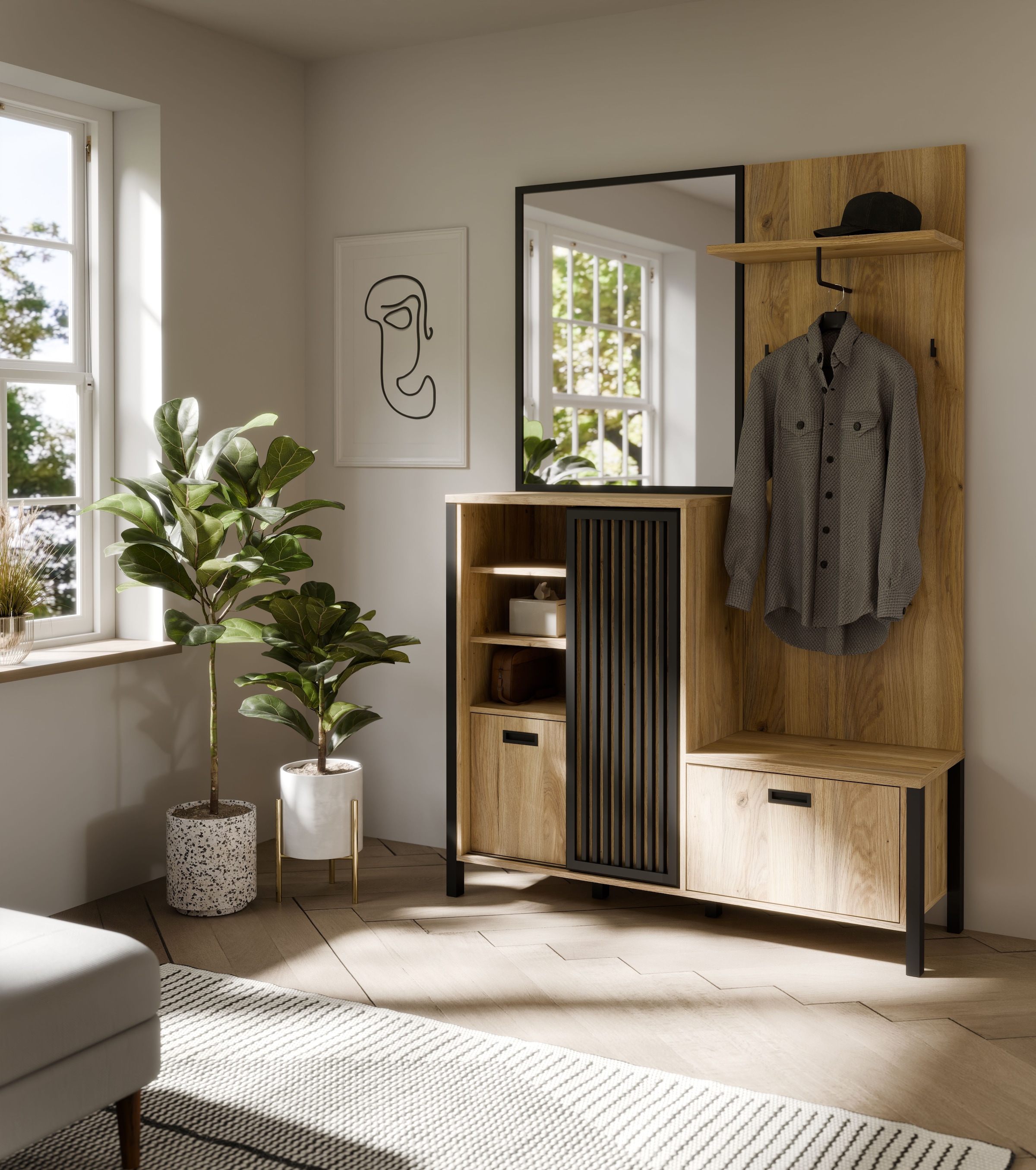 FORTE Kompaktgarderobe »Jytana«, Kompaktgarderobe, Stauraum, Lamellenoptik, Trendfarbe