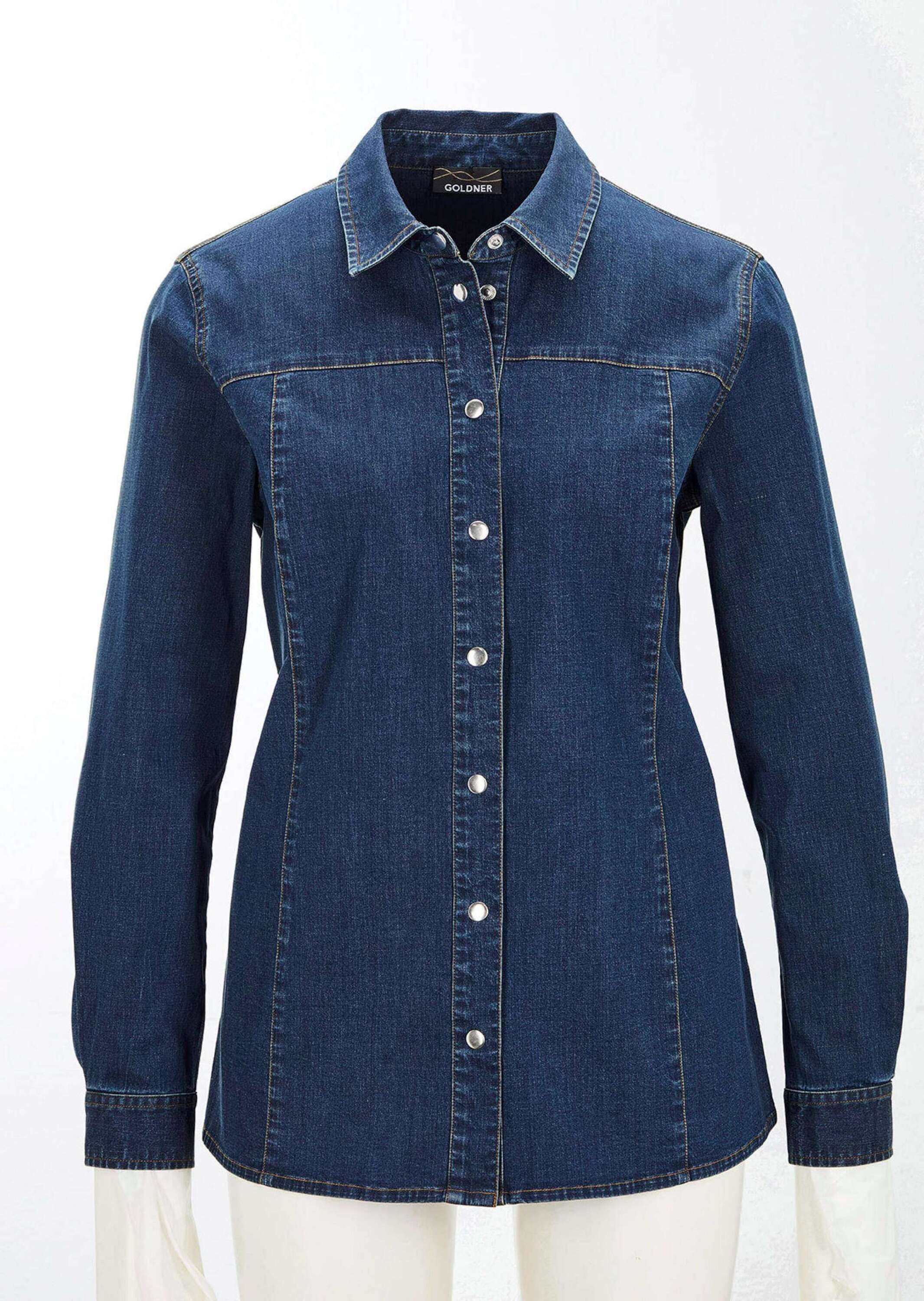 GOLDNER Hemdbluse »Kurzgröße Jeanshemd aus Baumwoll-Stretch«