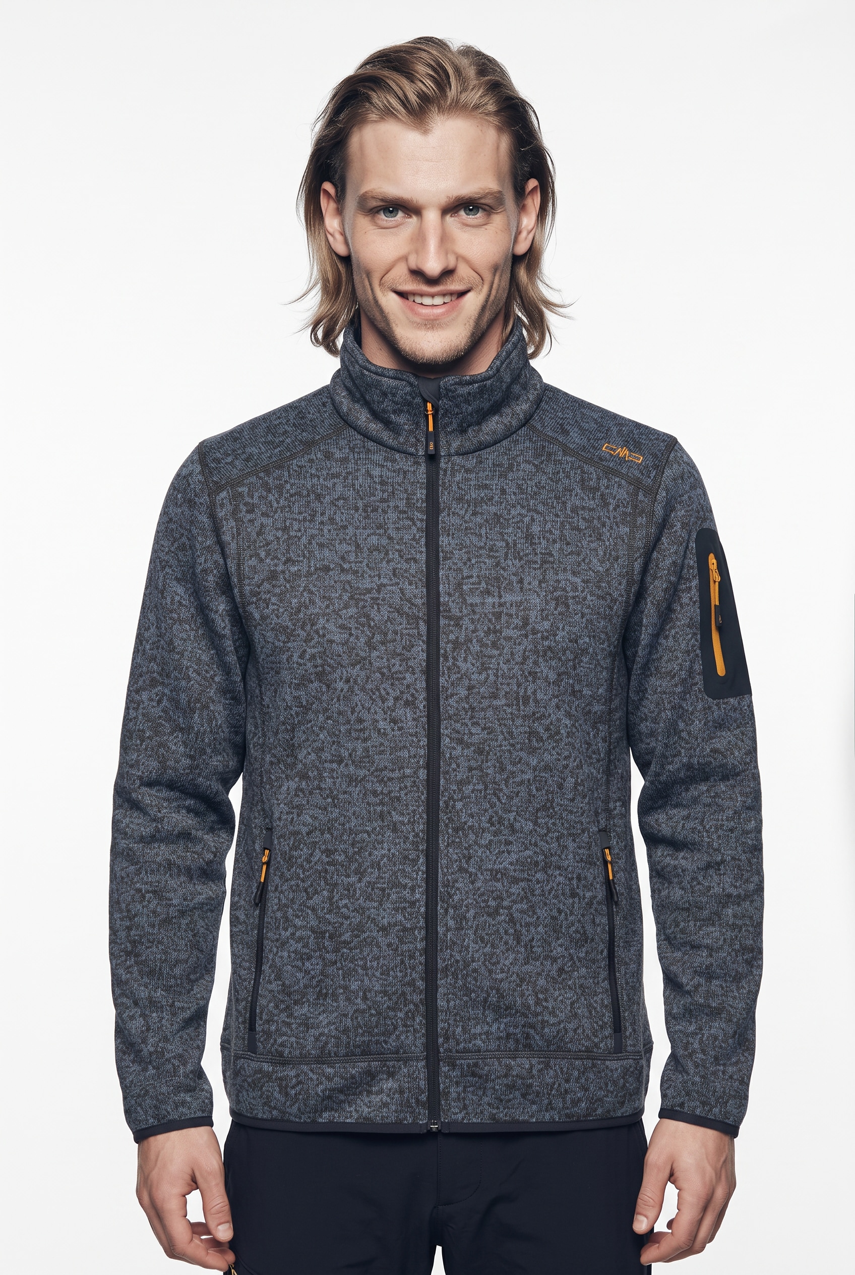 CMP Herren Strickfleecejacke "MAN JACKET", grau, Gr. 54, Strick, Obermaterial: 100% Polyester, Jacken, mit hochschließendem Kragen, atmungsaktiv,