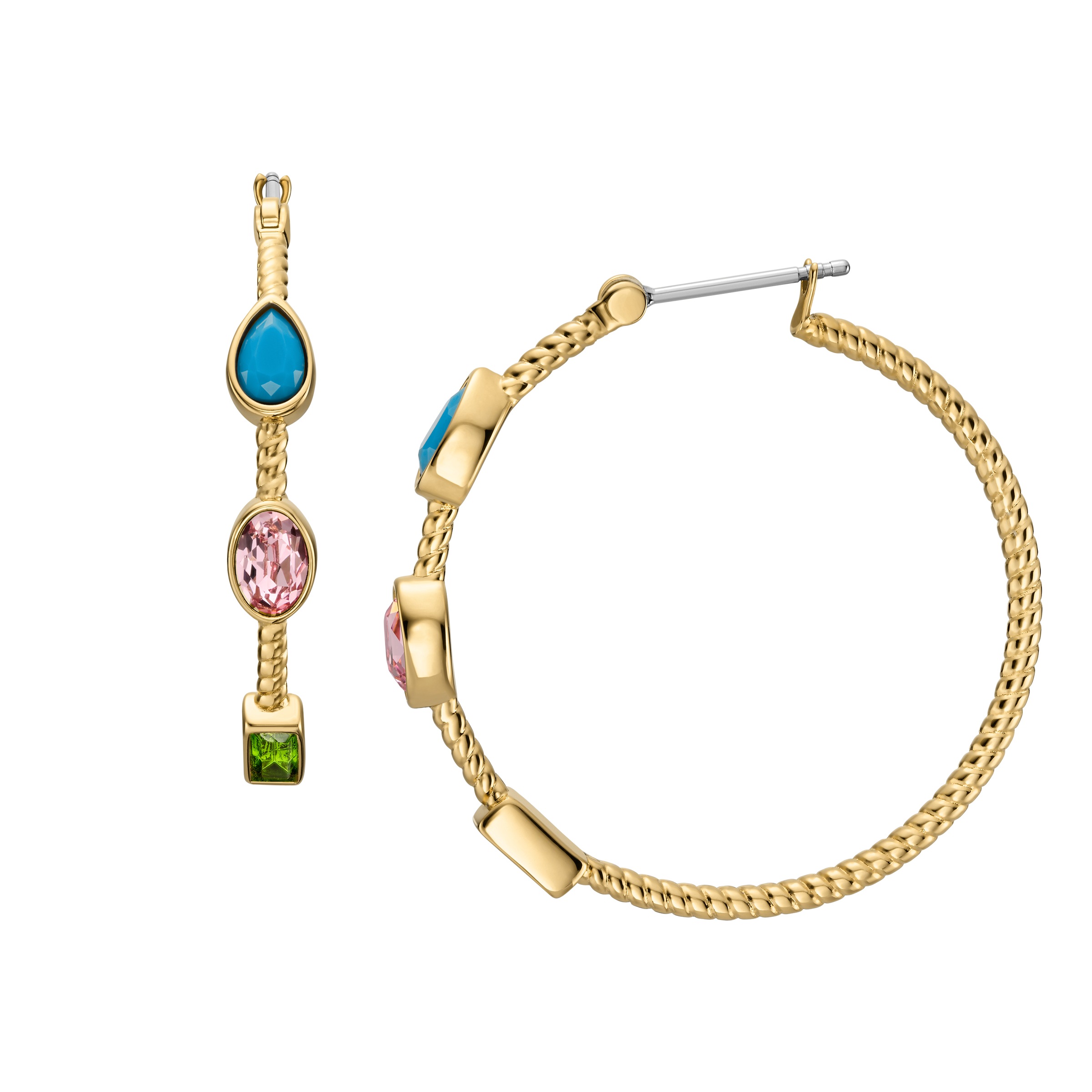 Fossil Paar Creolen »Schmuck Geschenk Edelstahl JEWELRY«, mit Glasstein