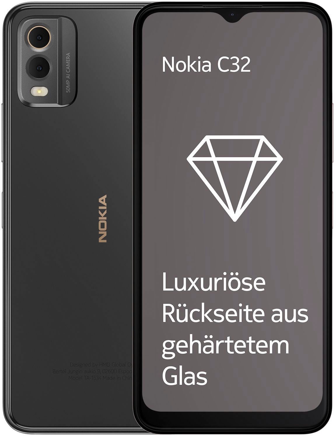 Nokia Smartphone »C32, 3+64GB«, Charcoal, 16,56 cm/6,52 Zoll, 64 GB Speicherplatz, 50 MP Kamera