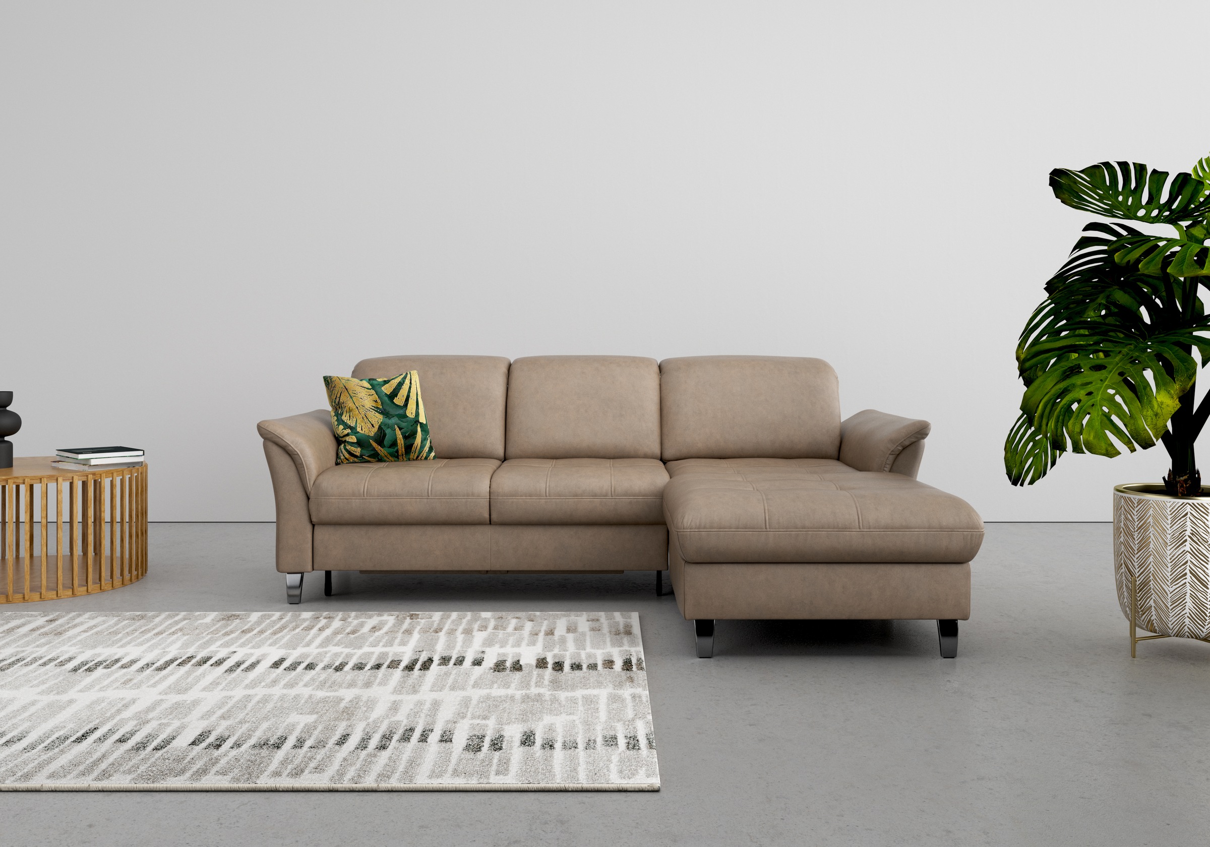 Ecksofa SIT & MORE "Maggiore L-Form", grau (taupe), B:258cm T:173cm, 100% Polyester, Sofas, Ecksofa, wahlweise mit Kopfteilverstellung, Bettfunktion und Bettkasten