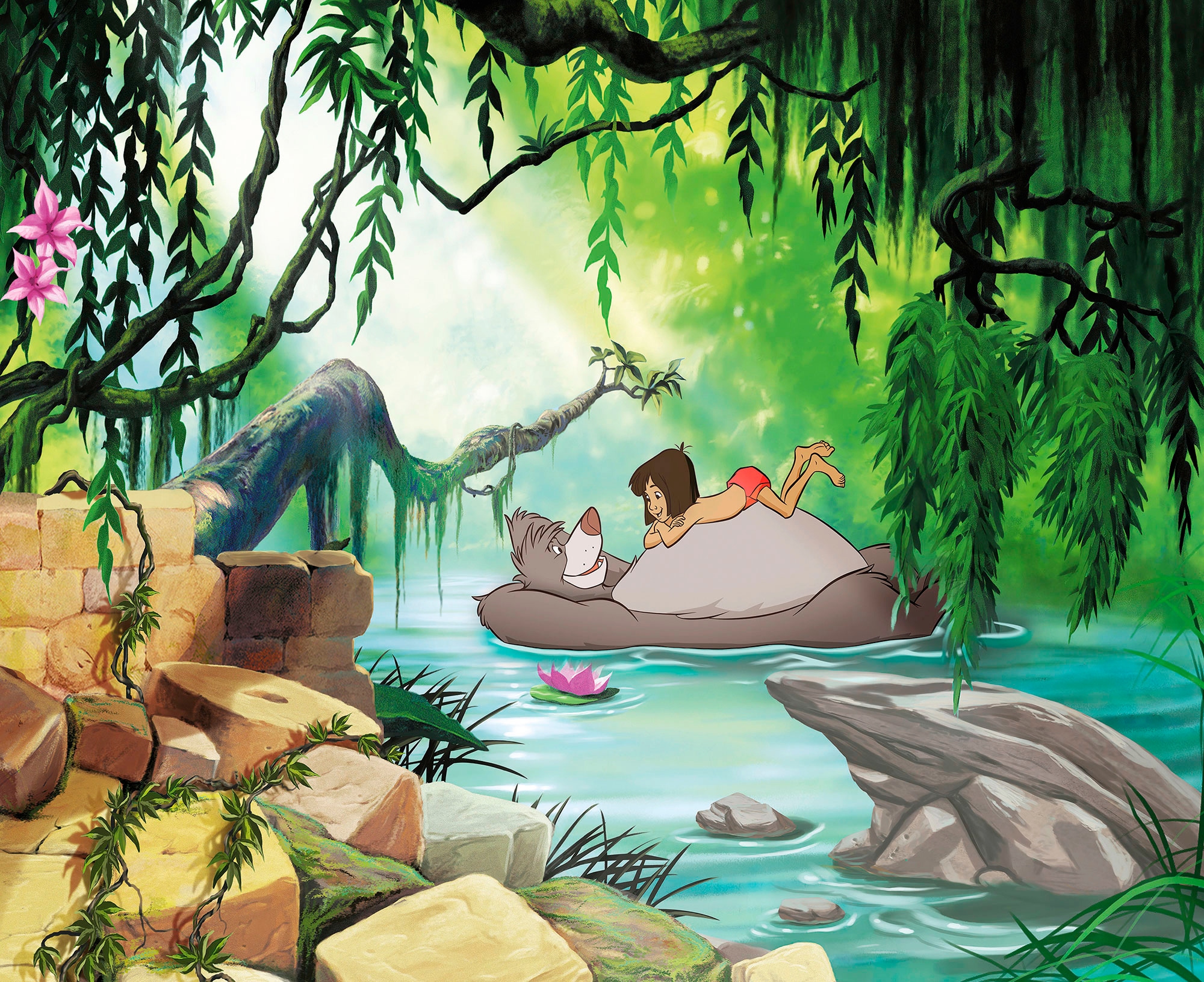 Komar Fototapete "Jungle Book Swimming with Baloo - Größe 368 x 254 cm" bedruckt glatt Kinderzimmer
