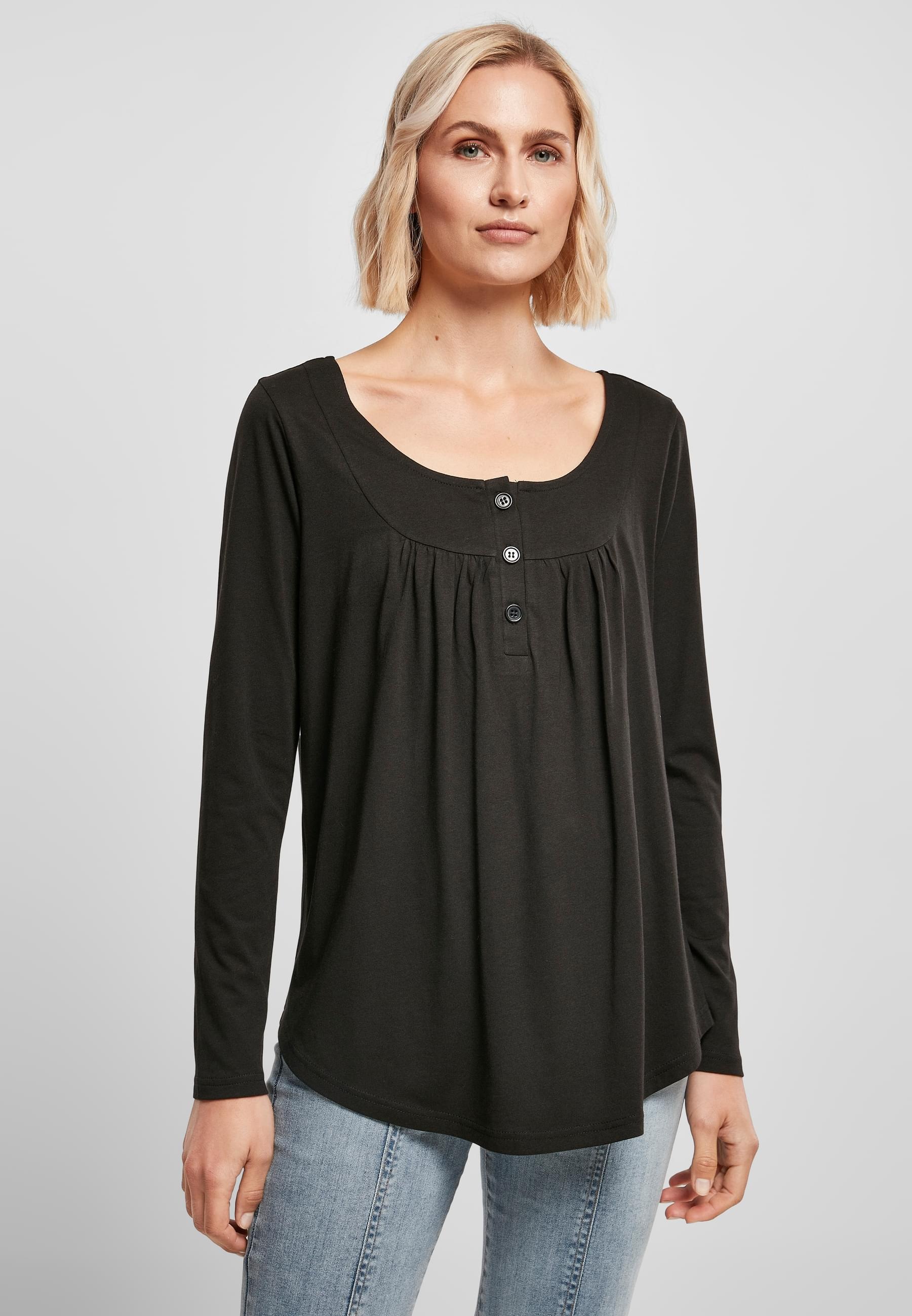 URBAN CLASSICS Longsleeve »Urban Classics Damen Ladies Viscose Button Up Longsleeve«, (1 tlg.)