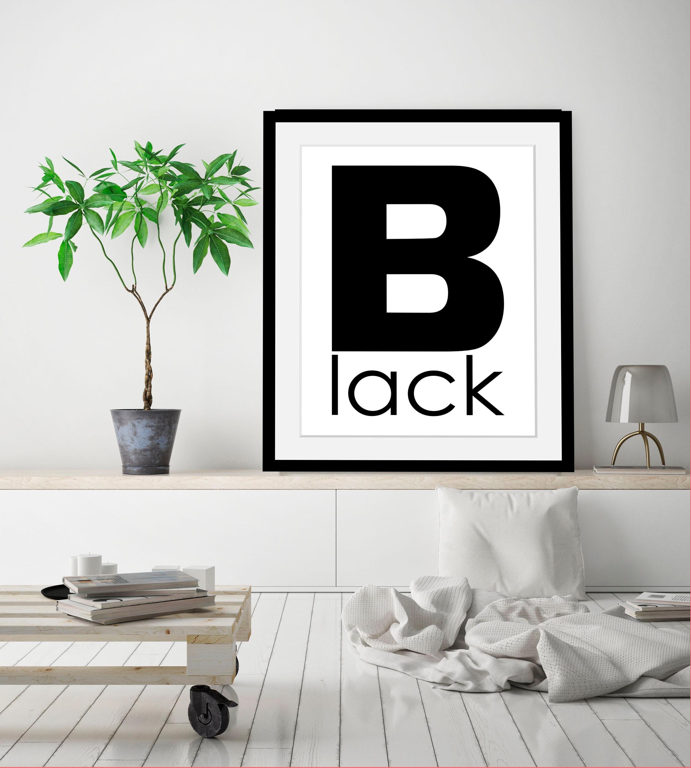 queence Bild »Black«, Schwarz-Weiß-Buchstaben-B, HD Premium Poster-Druck inkl. Holzrahmen