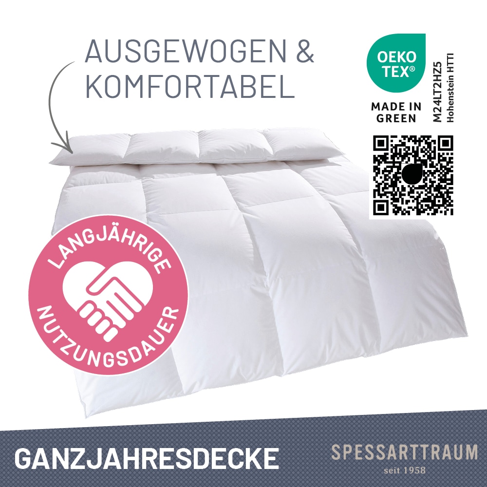 SPESSARTTRAUM Daunenbettdecke + 3-Kammer-Kopfkissen »Exklusiv, 2-tlg, hergestellt in Deutschland, made in Germany, Set«, (Spar-Set, Decke mit Kissen), Sparset: 5 Wärmeklassen, 135x200 cm & 155x220 cm