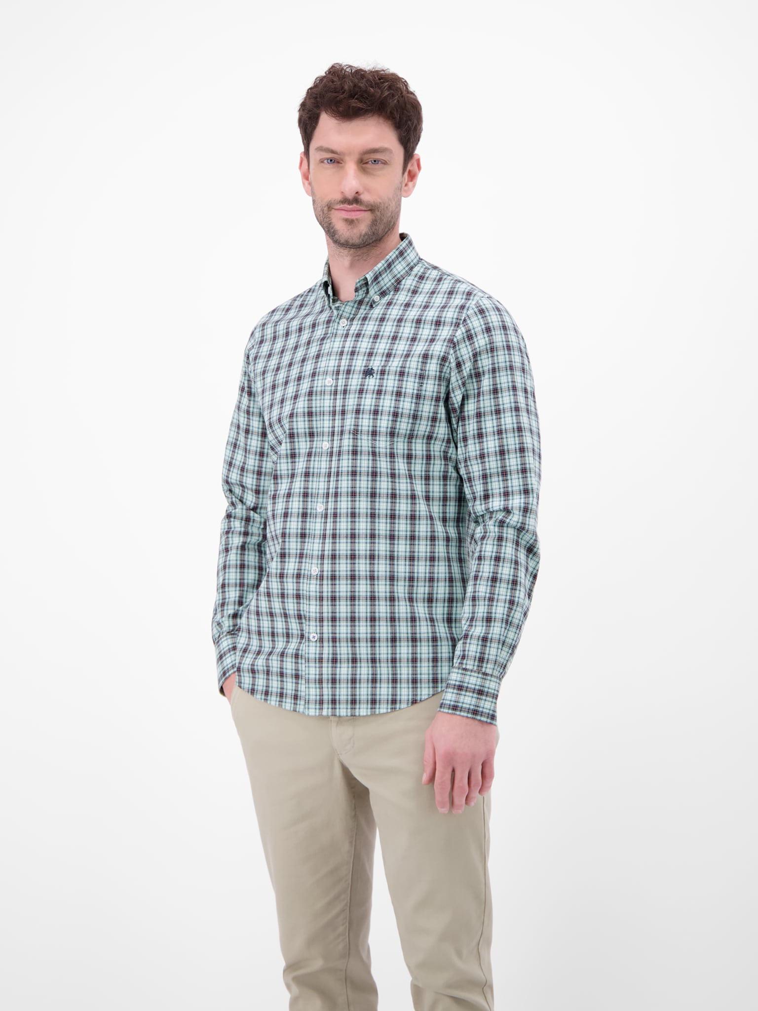 Langarmhemd LERROS, Herren, Gr. XL, N-Gr, arctic blau, Web, Obermaterial: 100% Baumwolle, kariert, regular fit hüftbedeckend, Rundhals, Hemden, kariert, mit Knopfleiste 4