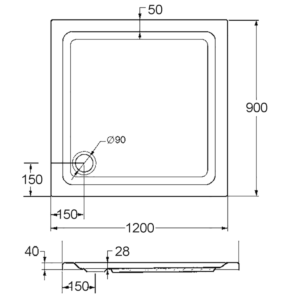 OTTOFOND Duschwanne »Set Rechteckduschwanne«, (3 St.), 1200x900/30 mm