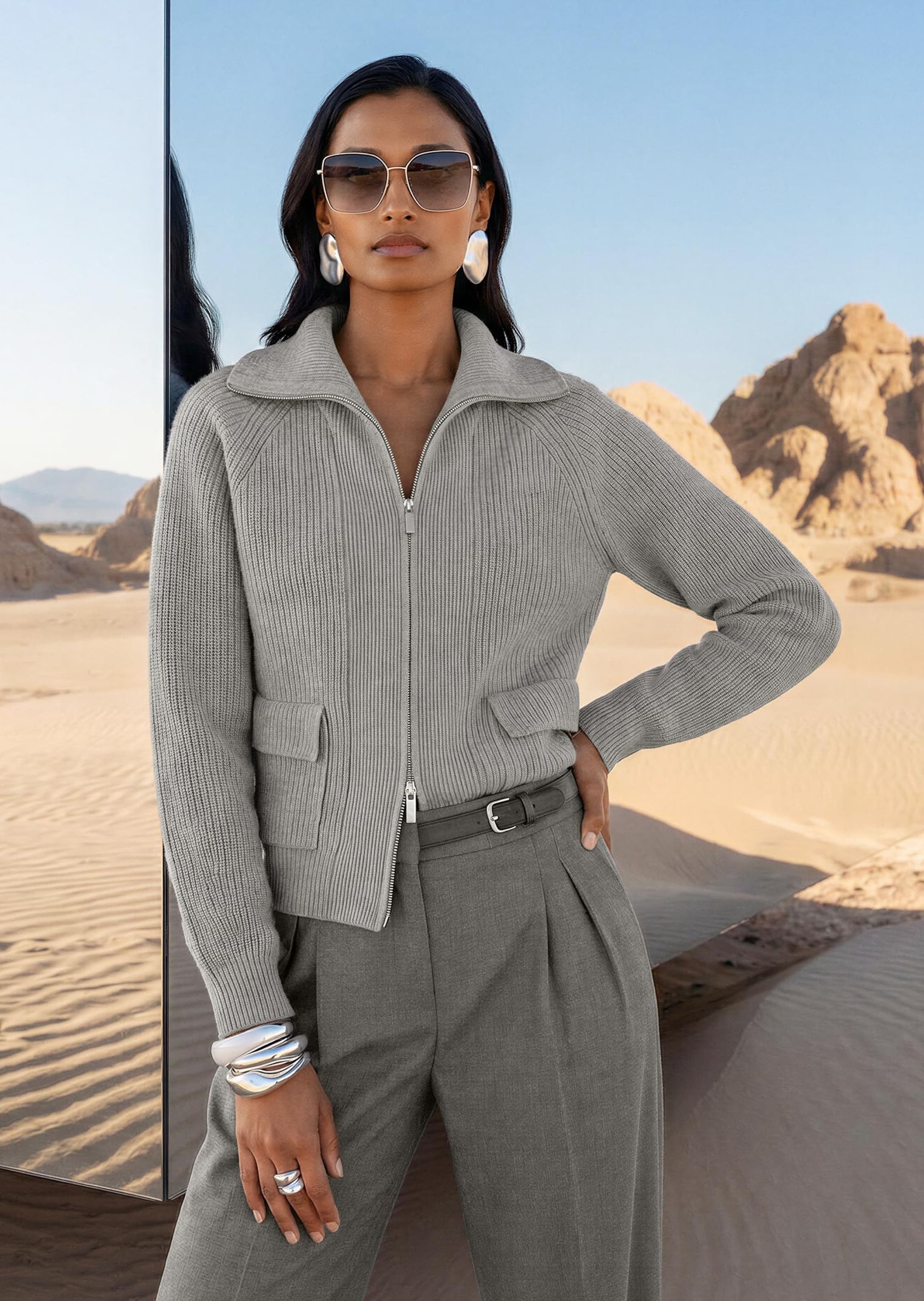 MADELEINE Strickjacke »Strickjacke Blouson-Strickjacke mit 2-Wege-Zipper«