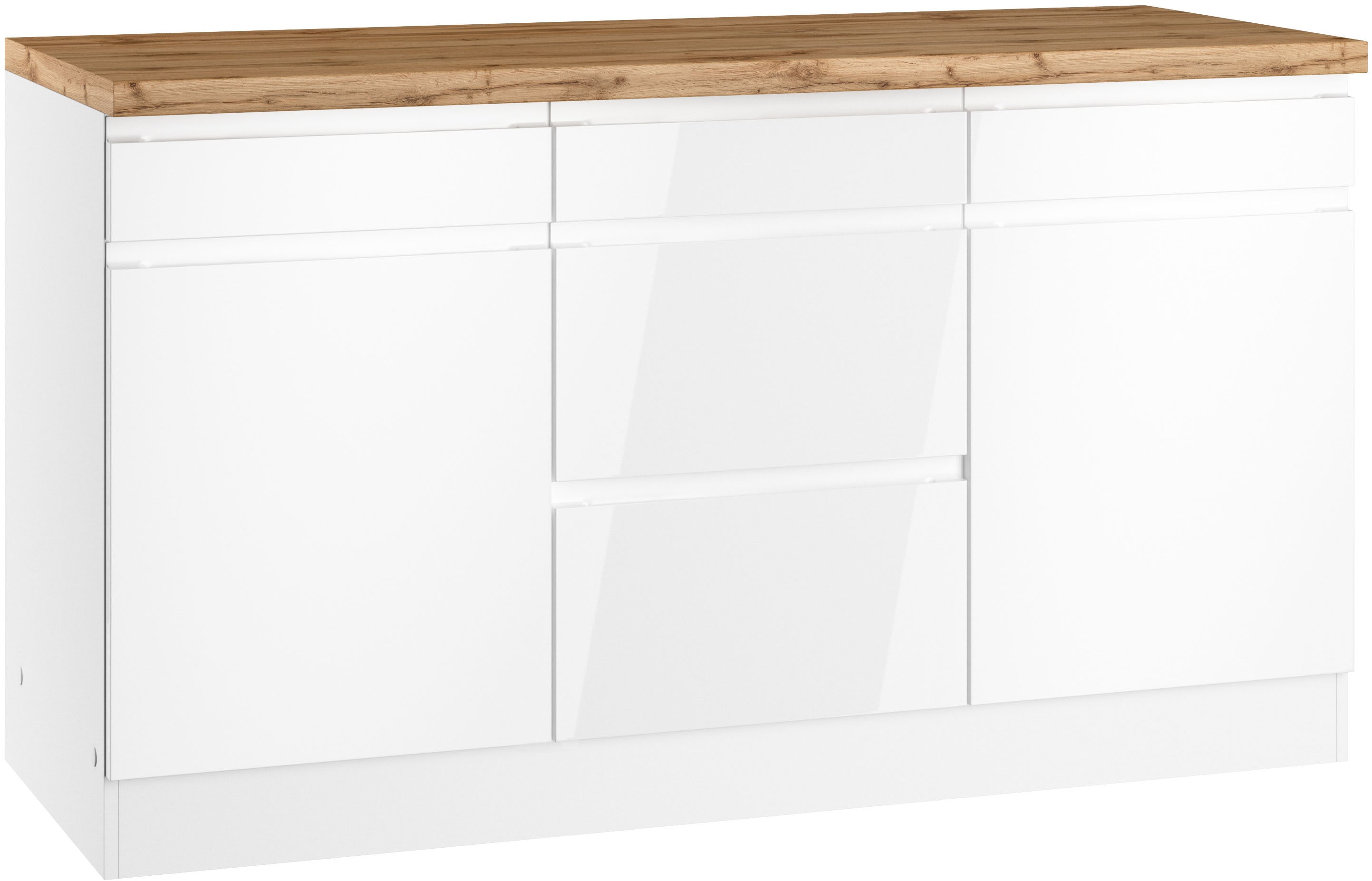 KOCHSTATION Unterschrank "KS-Virginia,neu in verbesserter Ausführung" Breite 150 cm, 2 Türen, 3 Schubkästen, 2 Auszüge