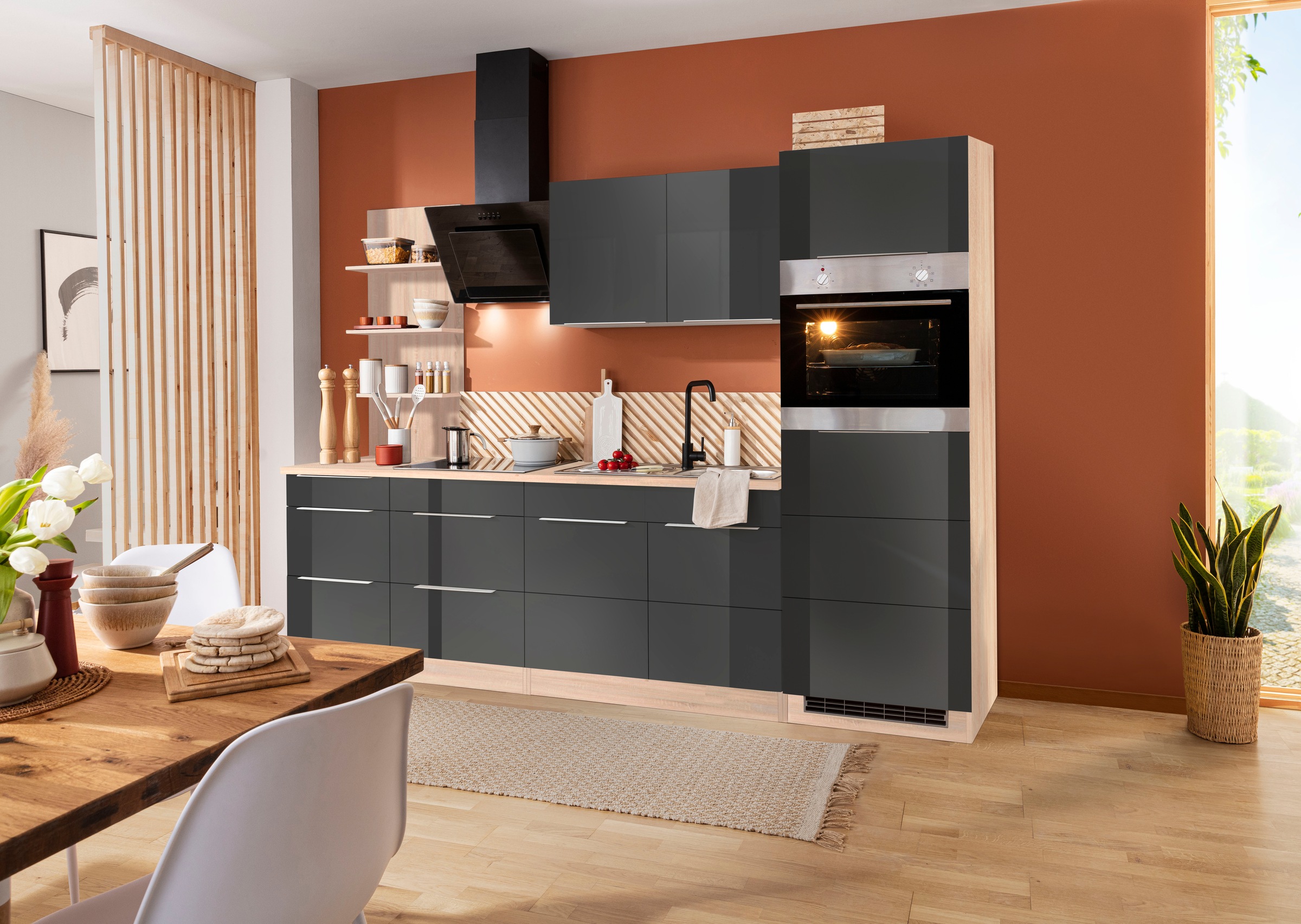 KOCHSTATION Küchenzeile »KS-Brindisi Breite 270 cm«, wahlweise mit E-Geräten und Induktion, mit MDF-Fronten und Regal