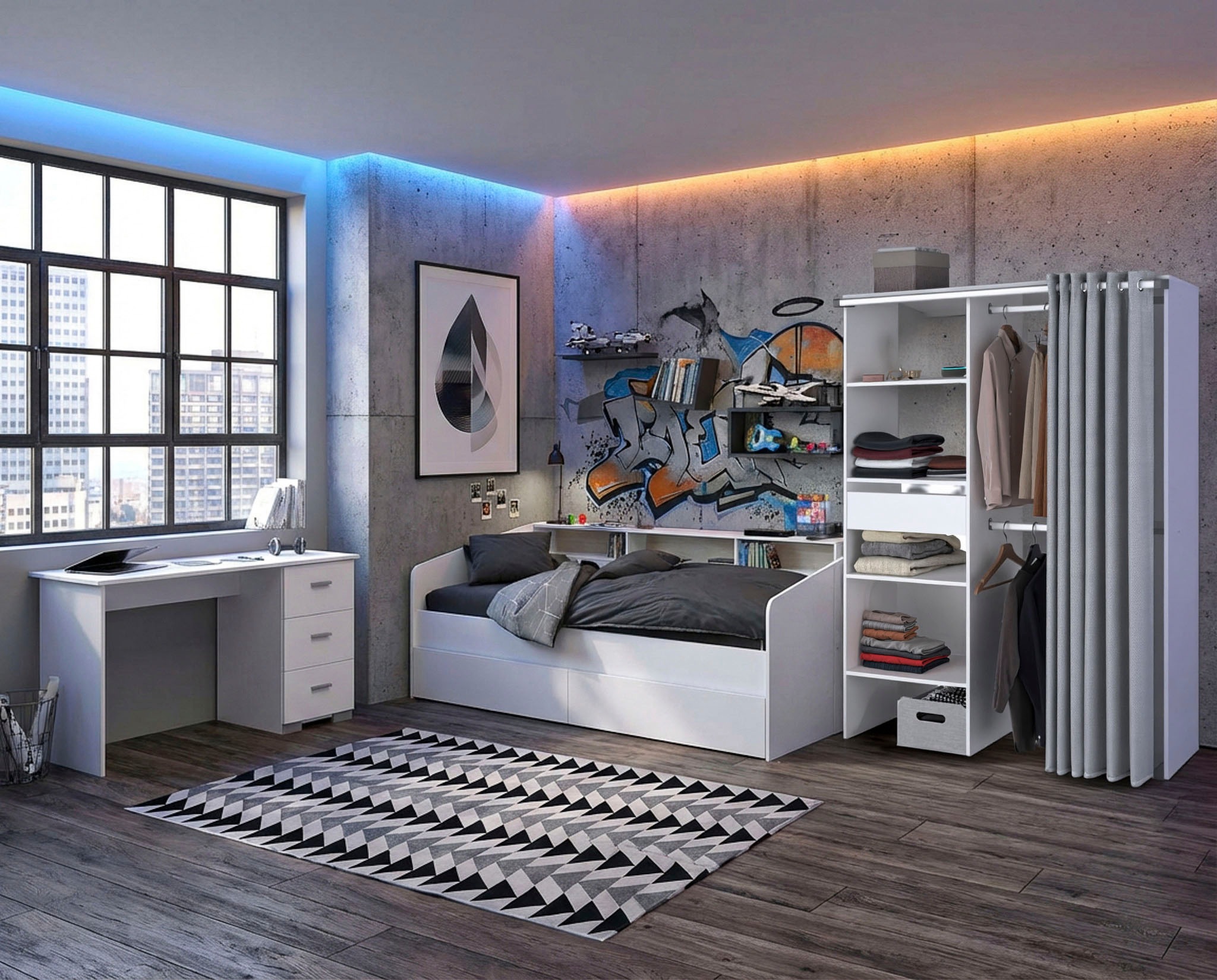 Parisot Jugendzimmer-Set »Parisot Sleep 12« Set, 3 tlg. Rückwand am Stauraumett drehbar - Weiß oder Eiche