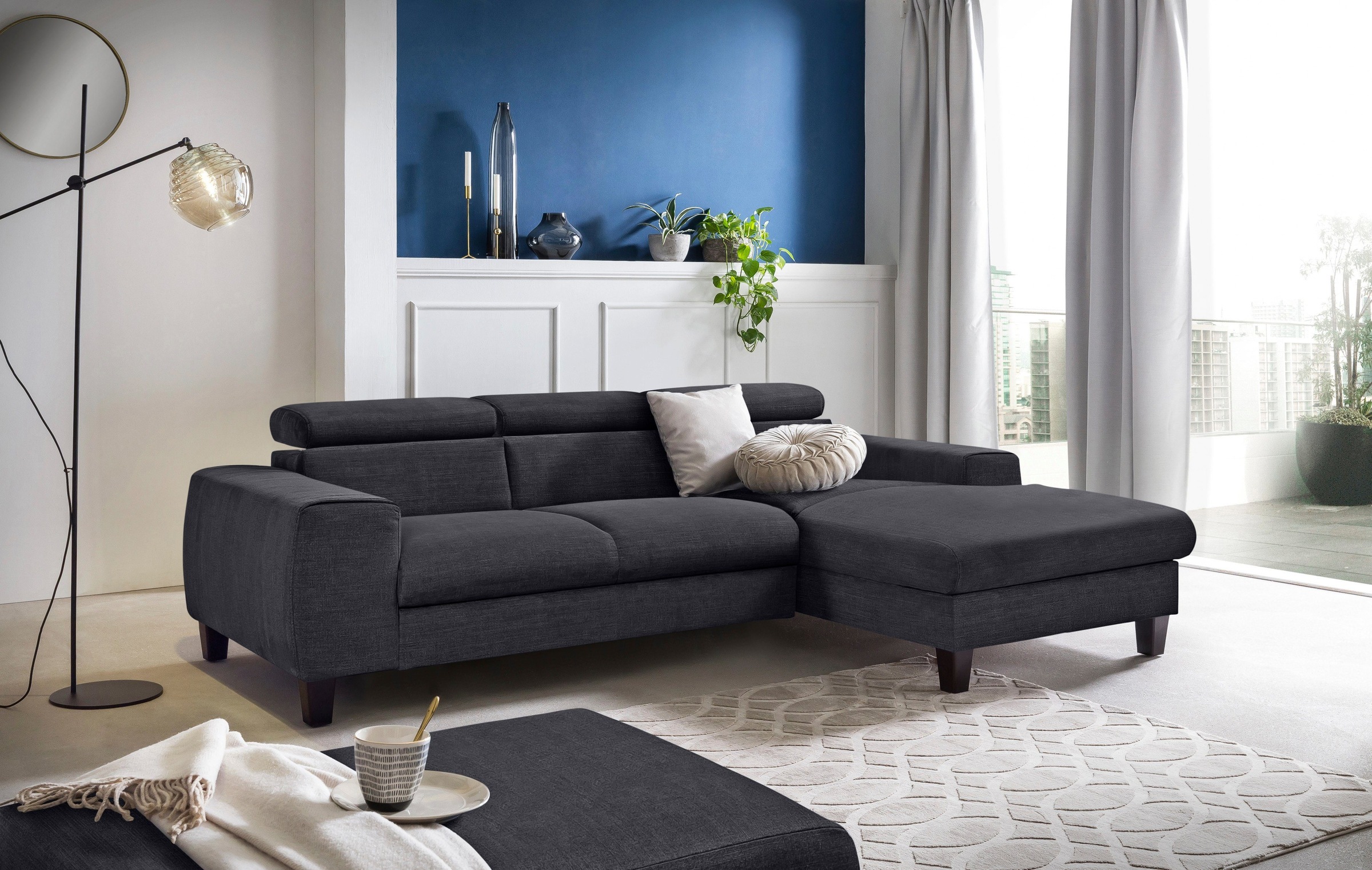 COTTA Polstergarnitur »Morven L-Form« Set,  Set bestehend aus: Ecksofa mit Kopfteilverstellung & Hocker