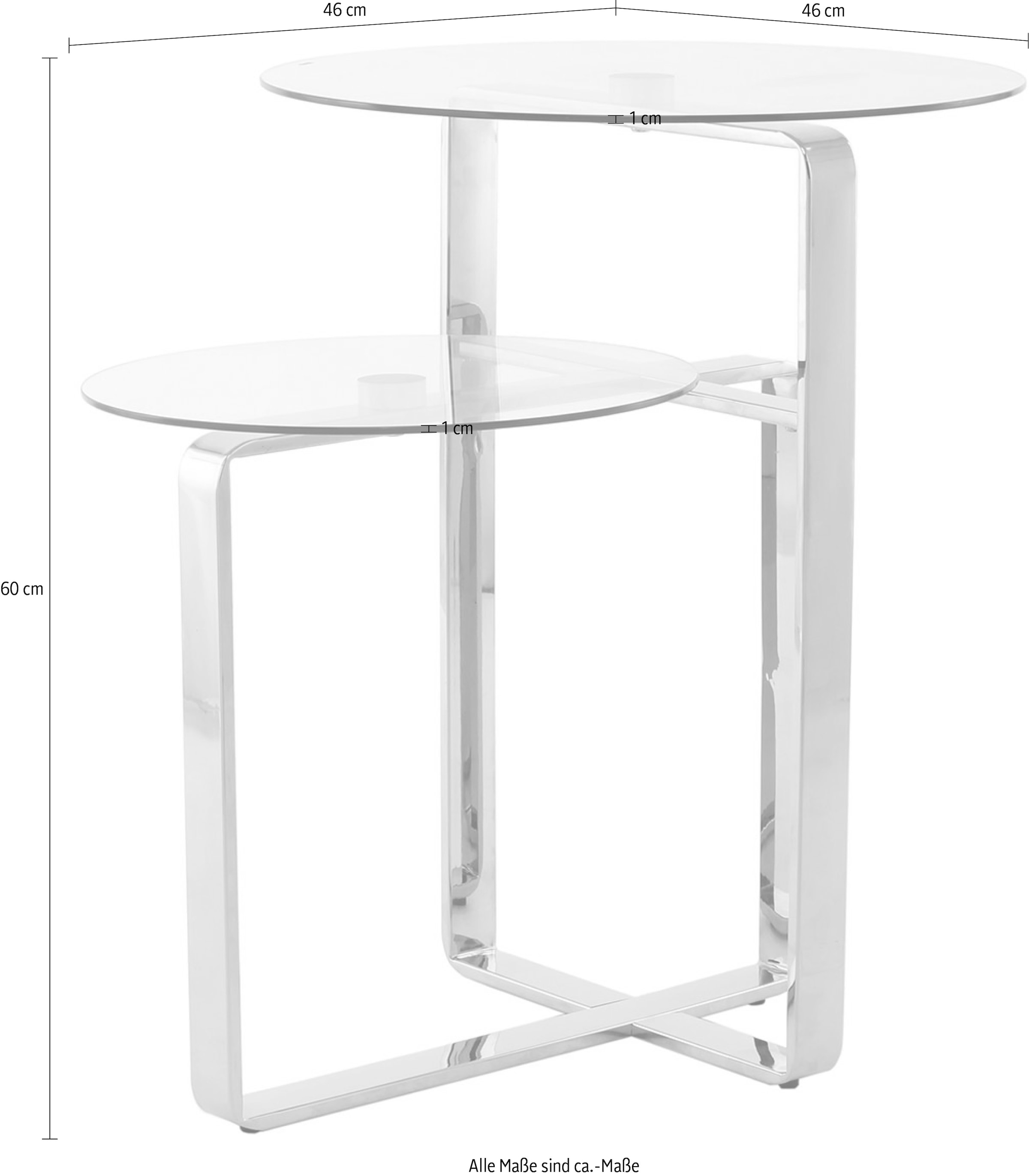 Kayoom Beistelltisch »Catrice 125, Ausgefallenes Gestell aus stabilem Edelstahl«, (1 St.), ausgefallenes Gestelldesign aus Edelstahl, zwei Ablageflächen