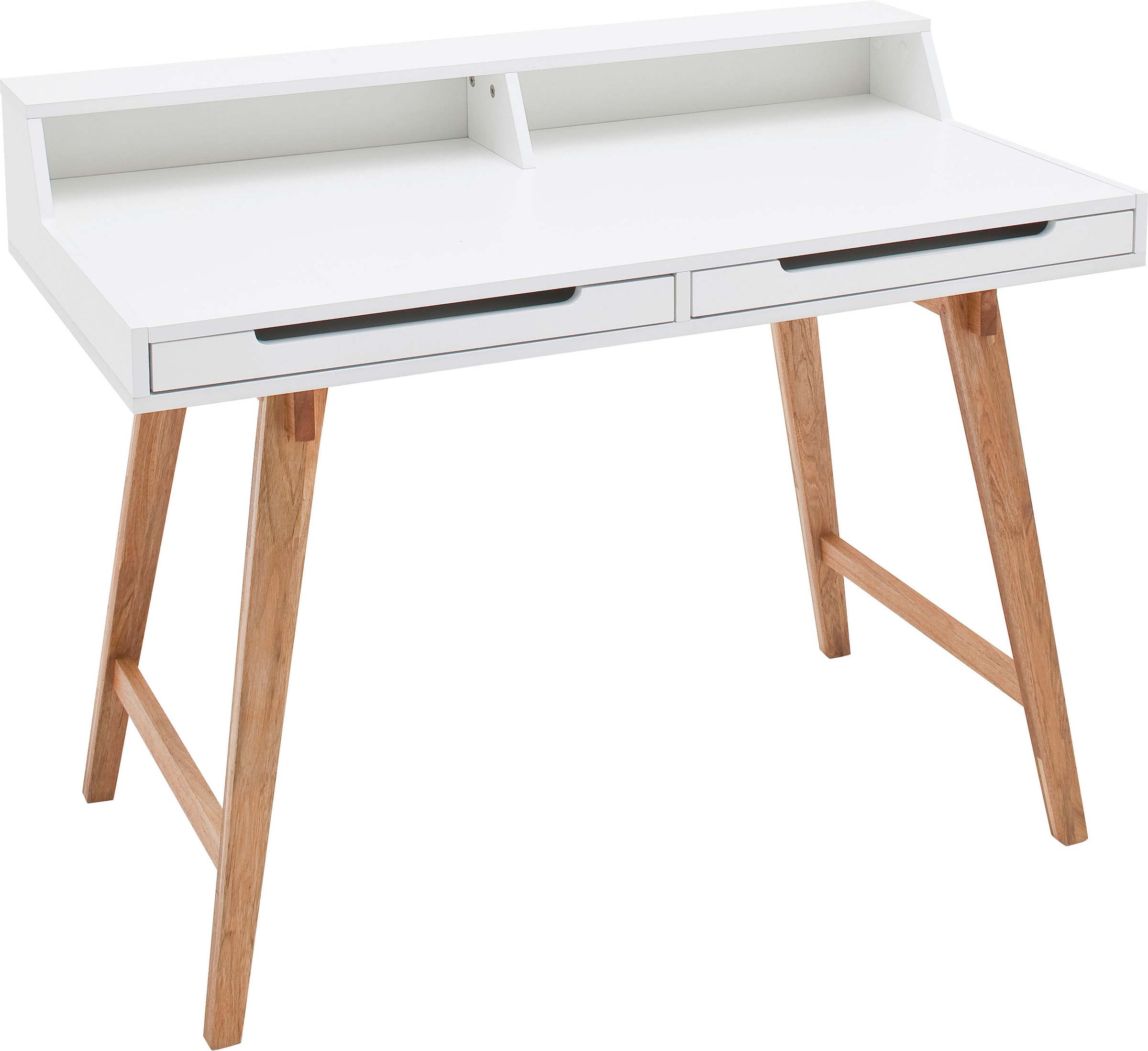Schreibtisch »Tiffy«, weiß matt lackiert, Gestell Massivholz buchefarben, Breite 110 cm