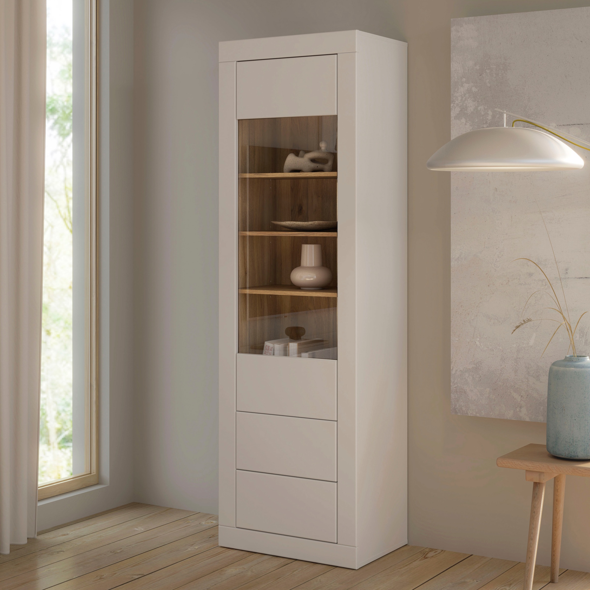 FORTE Vitrine »Lefkadas, Breite 61,3cm, Höhe 196 cm«, Vitrine, grifflose Front, breite Rahmenoptik, Tür mit Glaseinsatz