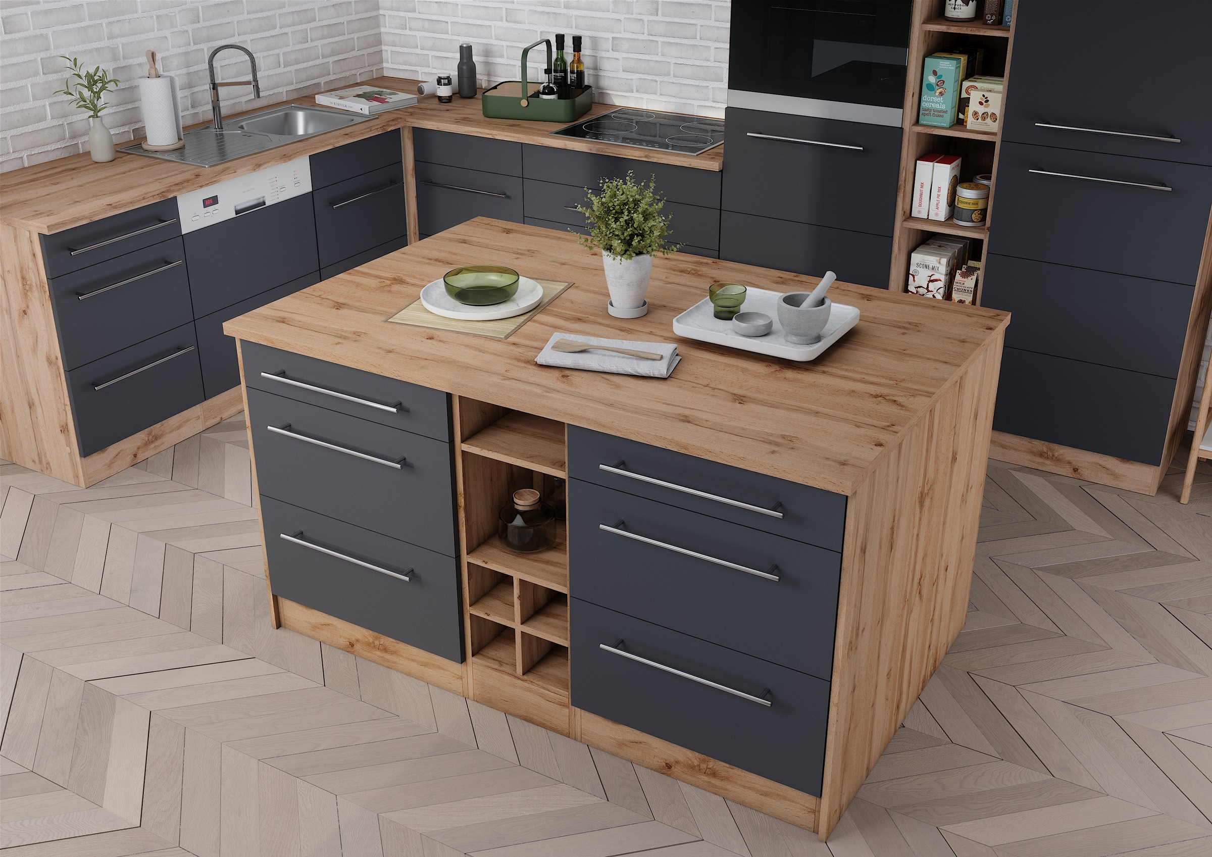HELD MÖBEL Kücheninsel "Wien", Breite 153 cm, MDF-Fronten, Flaschenregal günstig online kaufen