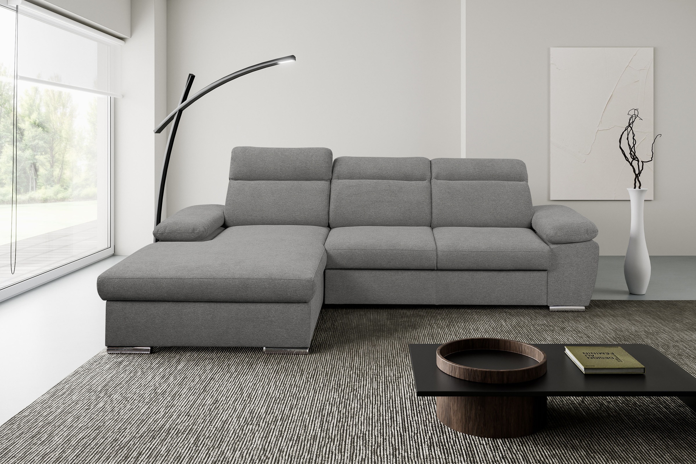 WERK2 Ecksofa "Palma 282 x 185 cm modern und bequem" Strukturstoff, L-Form, XXL, Schlaffunktion, Bettkasten