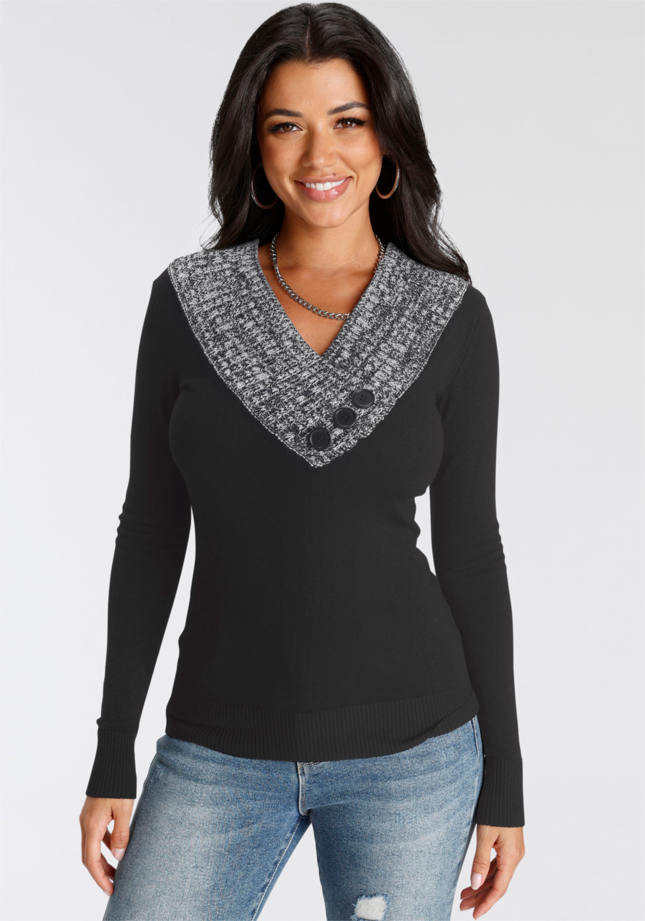 Melrose Strickpullover, mit Kontrastkragen