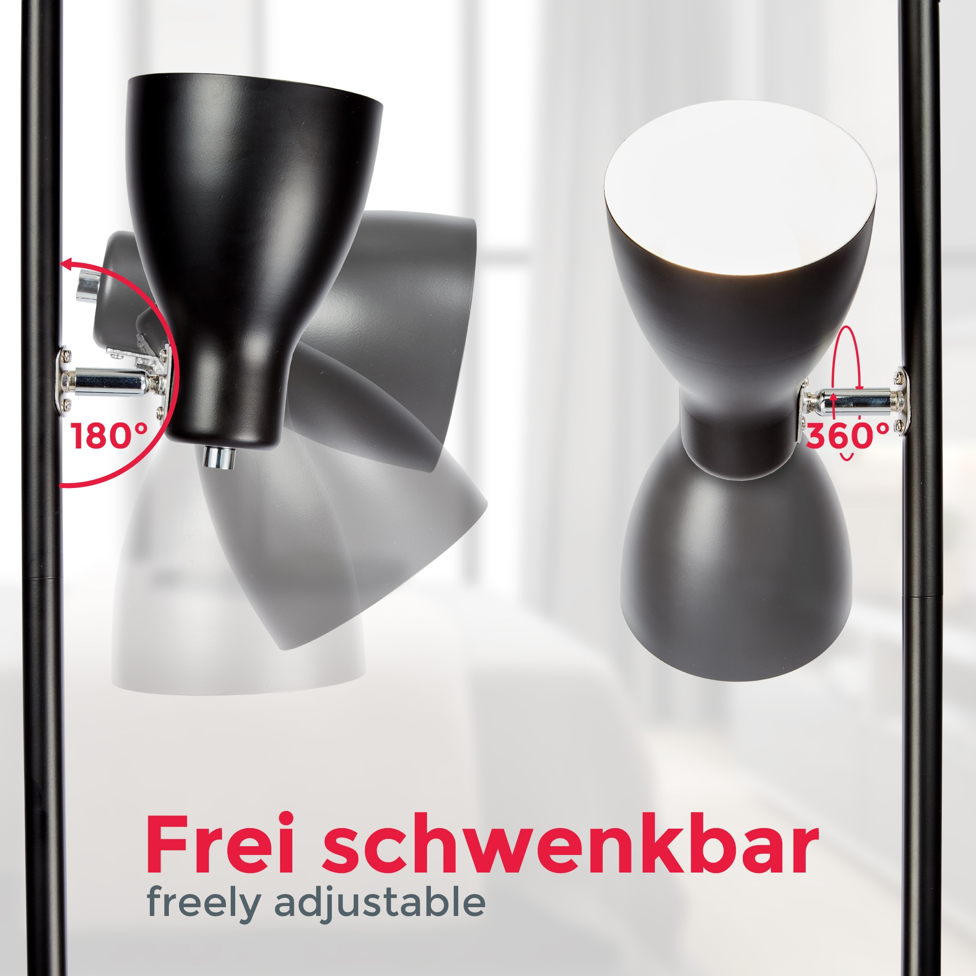 B.K.Licht Stehlampe, 3 flammig, Leuchtmittel E27 | ohne Leuchtmittel, Stehleuchte, Metall, Deckenfluter, Leuchte, schwenkbar, E27, schwarz