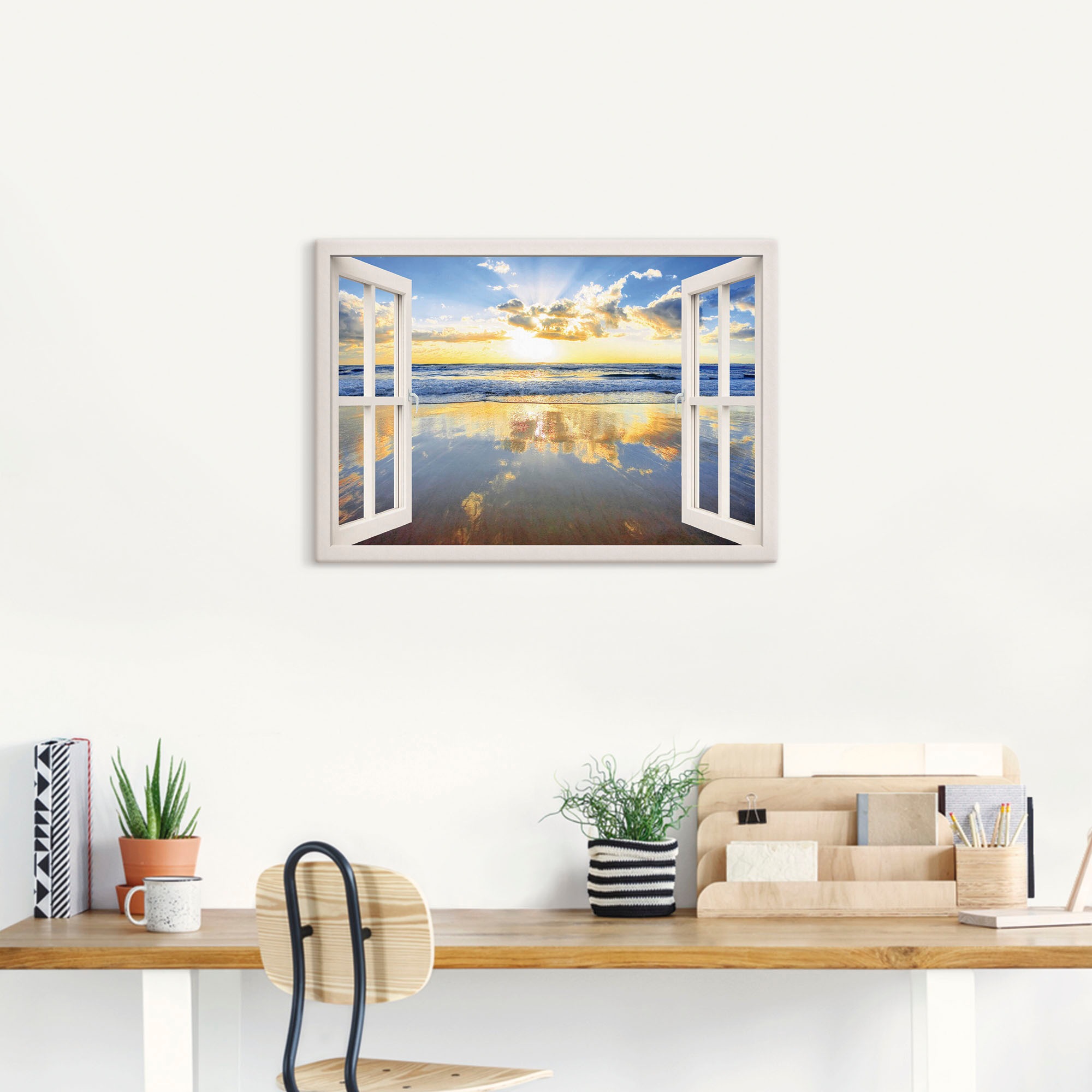 Artland Leinwandbild "Fensterblick Sonnenaufgang Ozean" Fensterblick 1 Stk. günstig online kaufen