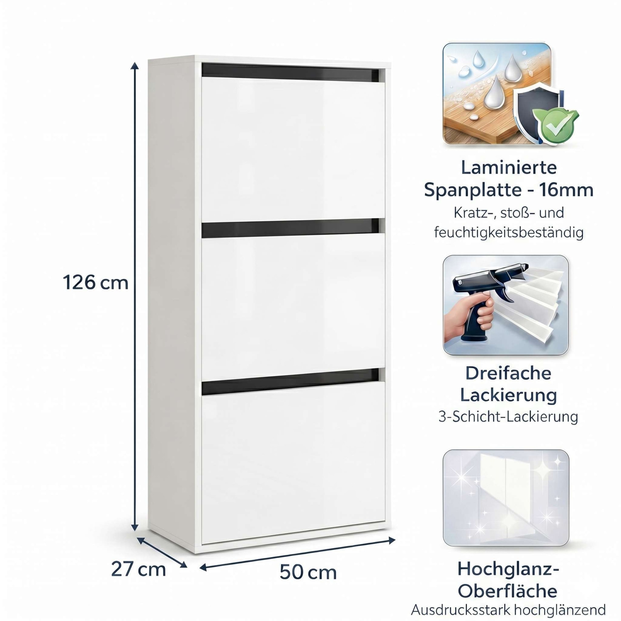 OTTO home Schuhschrank »Locco, Schuhregal, Schuhkommode, Breite 50 cm« Schuhkipper, UV-lackiert, Hochglanz, grifflos, 3-türig