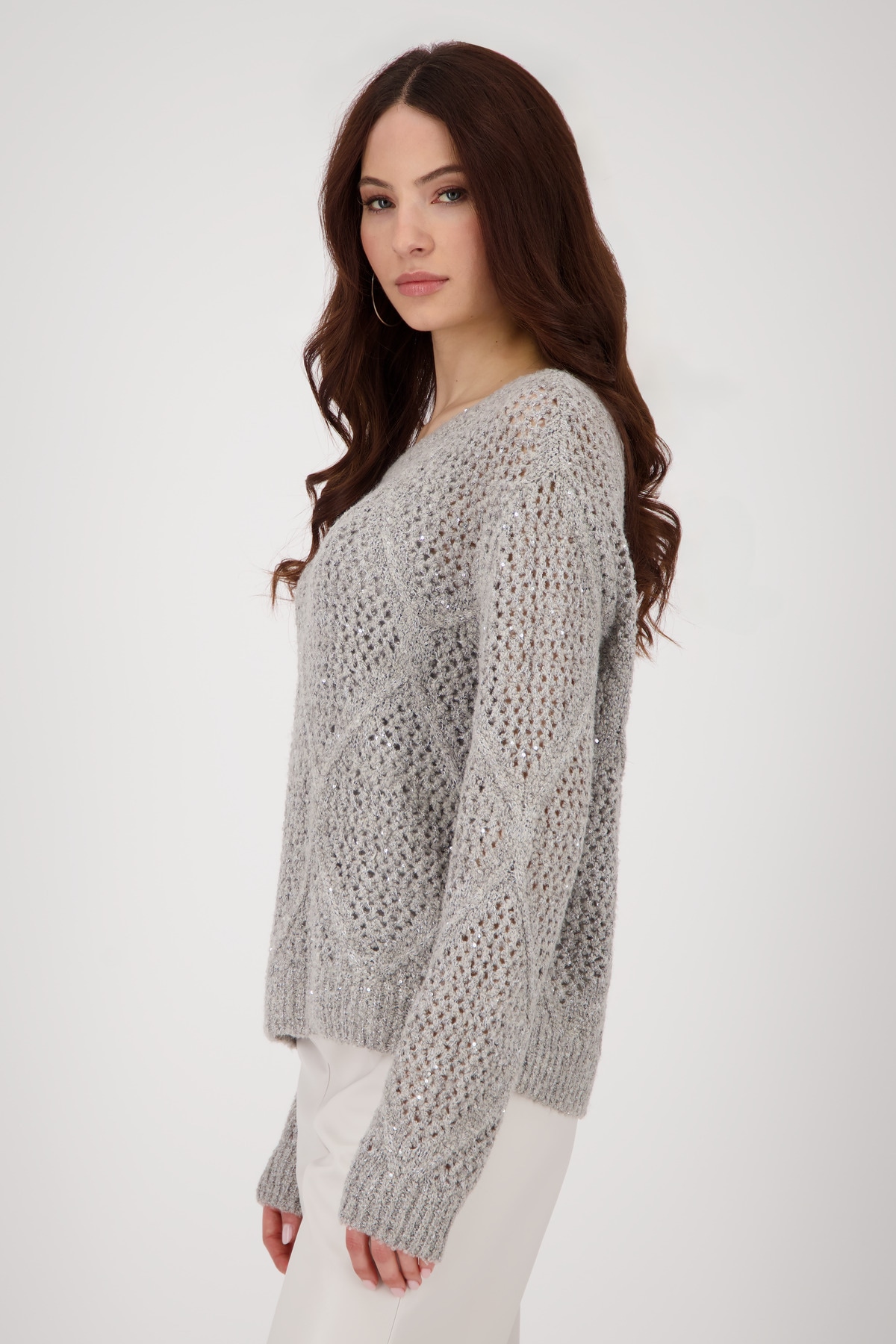 Monari Strickpullover »Pullover Ajour Paillette«, Mit Rundhalsausschnitt