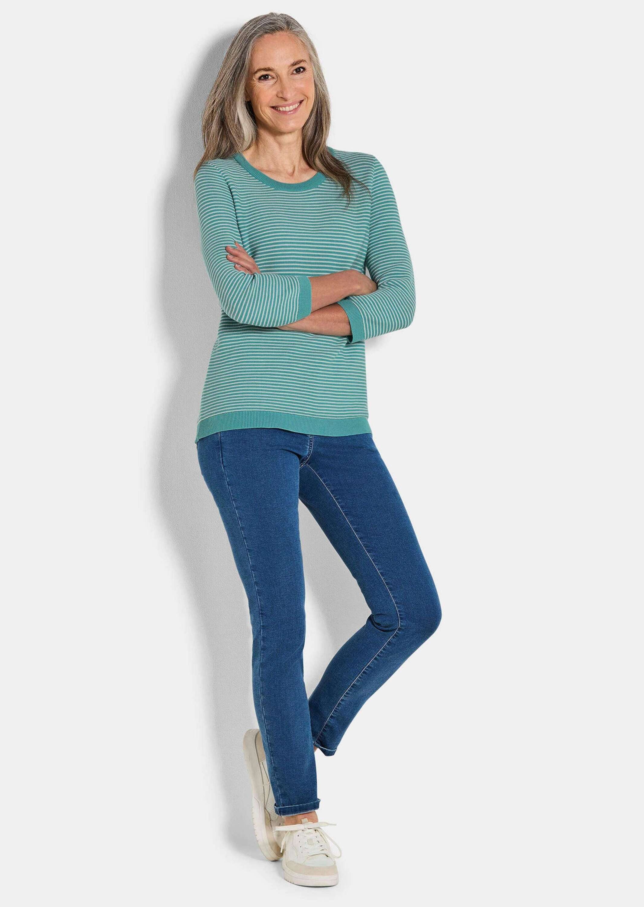 GOLDNER Rundhalspullover "Kurzgröße Halbarm Ringelpullover aus Baumwolle" R günstig online kaufen