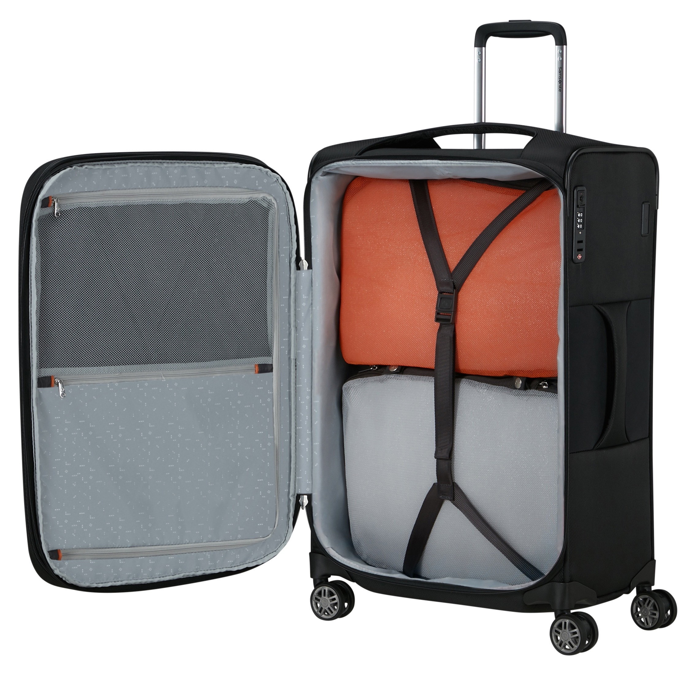 Samsonite Weichgepäck-Trolley »RE-LITE, verschiedene Größen und Farben«, (Set, 2 St., mit 2 Packwürfeln), 4 Rollen, Reisekoffer TSA-Schloss Stickerbogen Volumenerweiterung Laptopfach