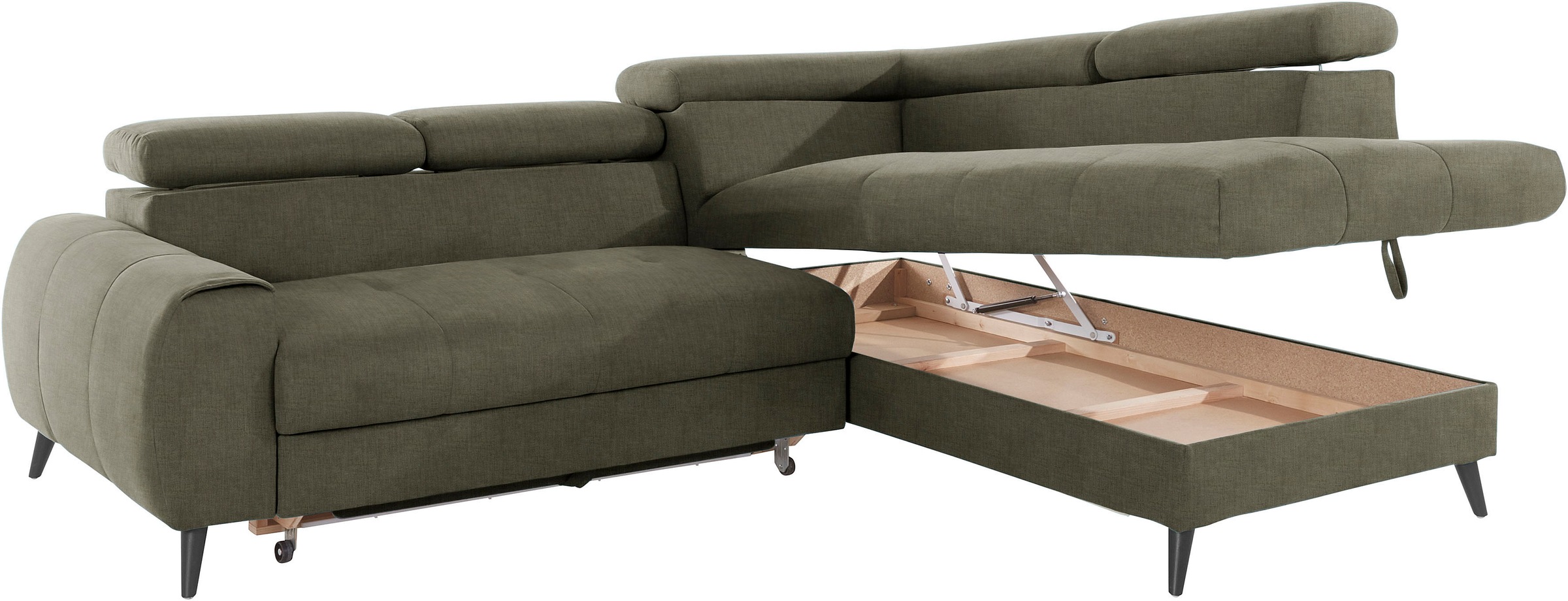 COTTA Ecksofa »Mia L-Form mit 3 Zierkissen«, wahlweise mit Bettfunktion, Bettkasten, Beleuchtung & Wireless-Charger