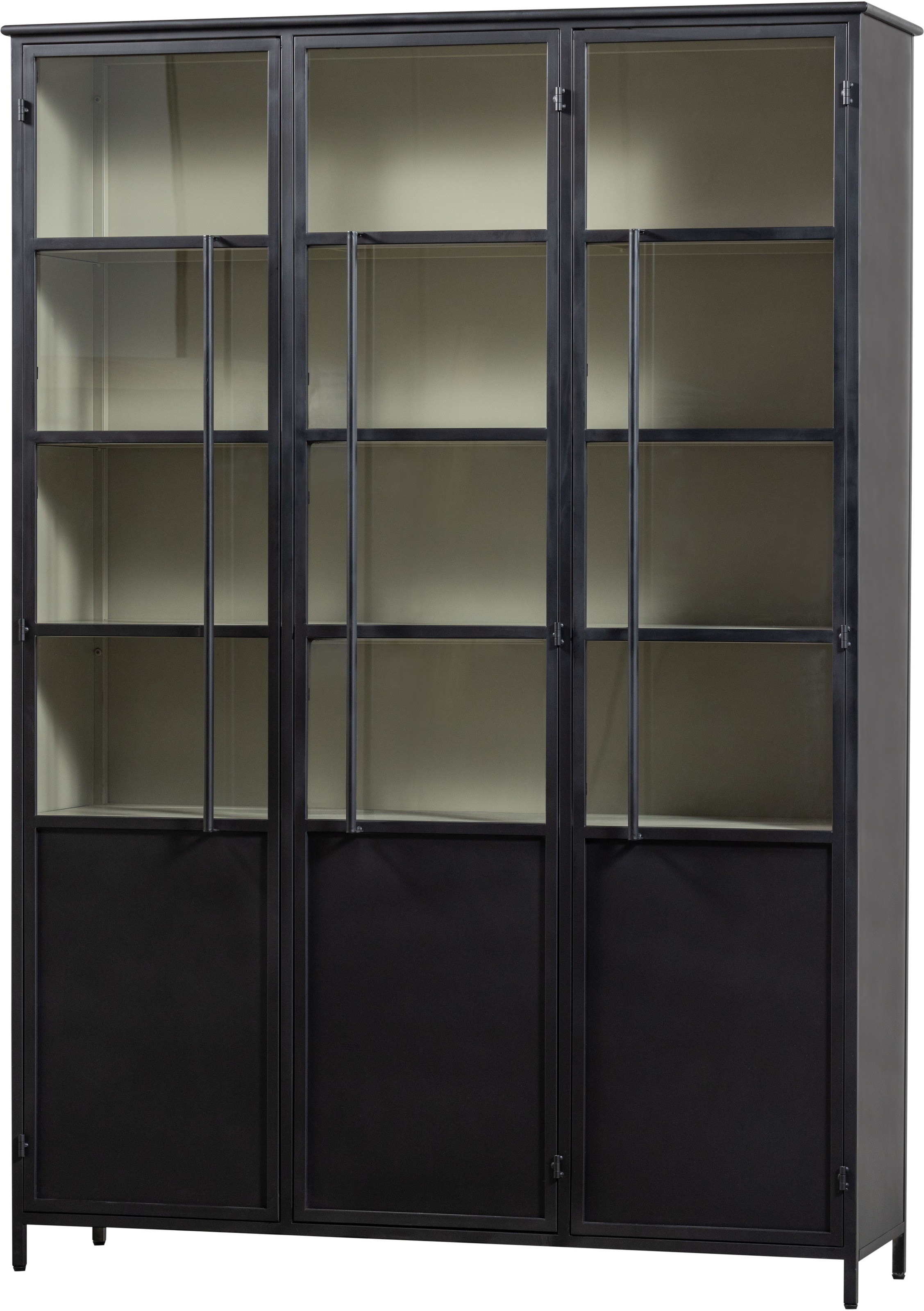 WOOOD Vitrine "Exhibit Metall pulverbeschichtet mit Glastüren H 200 x B 140 x D 42 cm" Tragkraft 20 kg pro Boden, einfach zu montierbar, pfleigleicht