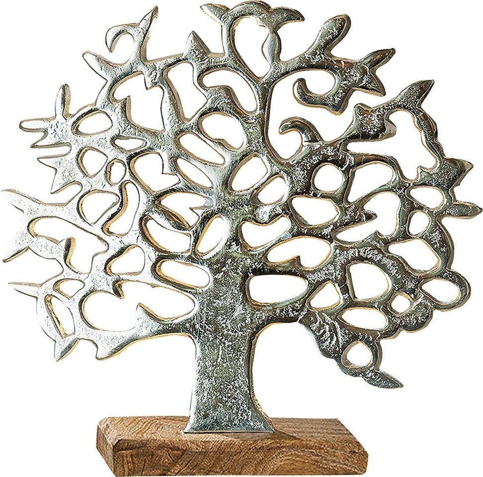 GILDE Dekoobjekt »Lebensbaum auf BAUR Wohnzimmer | Höhe 46 Sockel kaufen Holz, Holzbase, aus cm, aus silber«, Metall