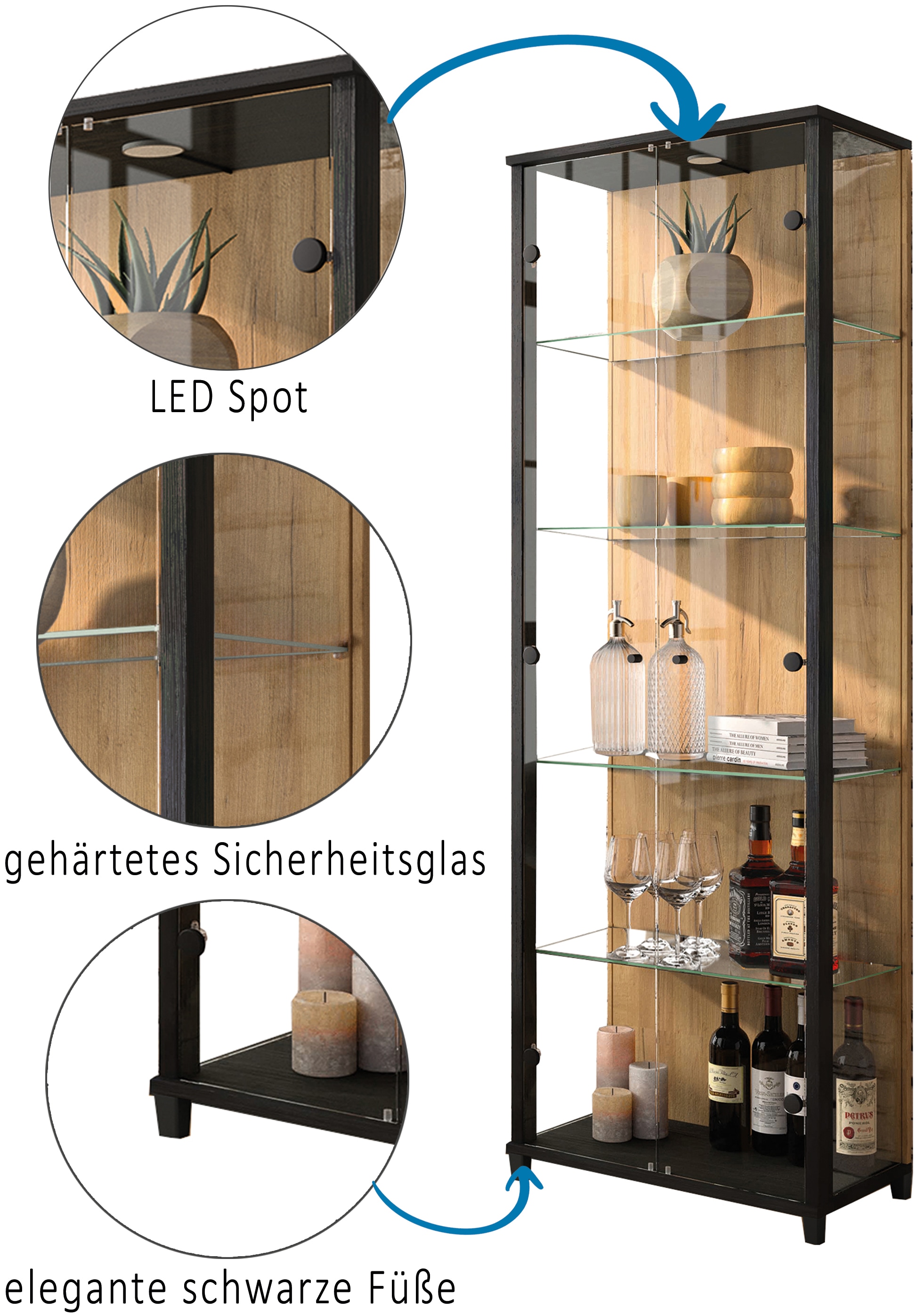 fif möbel Vitrine »OPTIMA«, Standvitrine, Vitrinenschrank, Glasvitrine, Sammlervitrine, LED