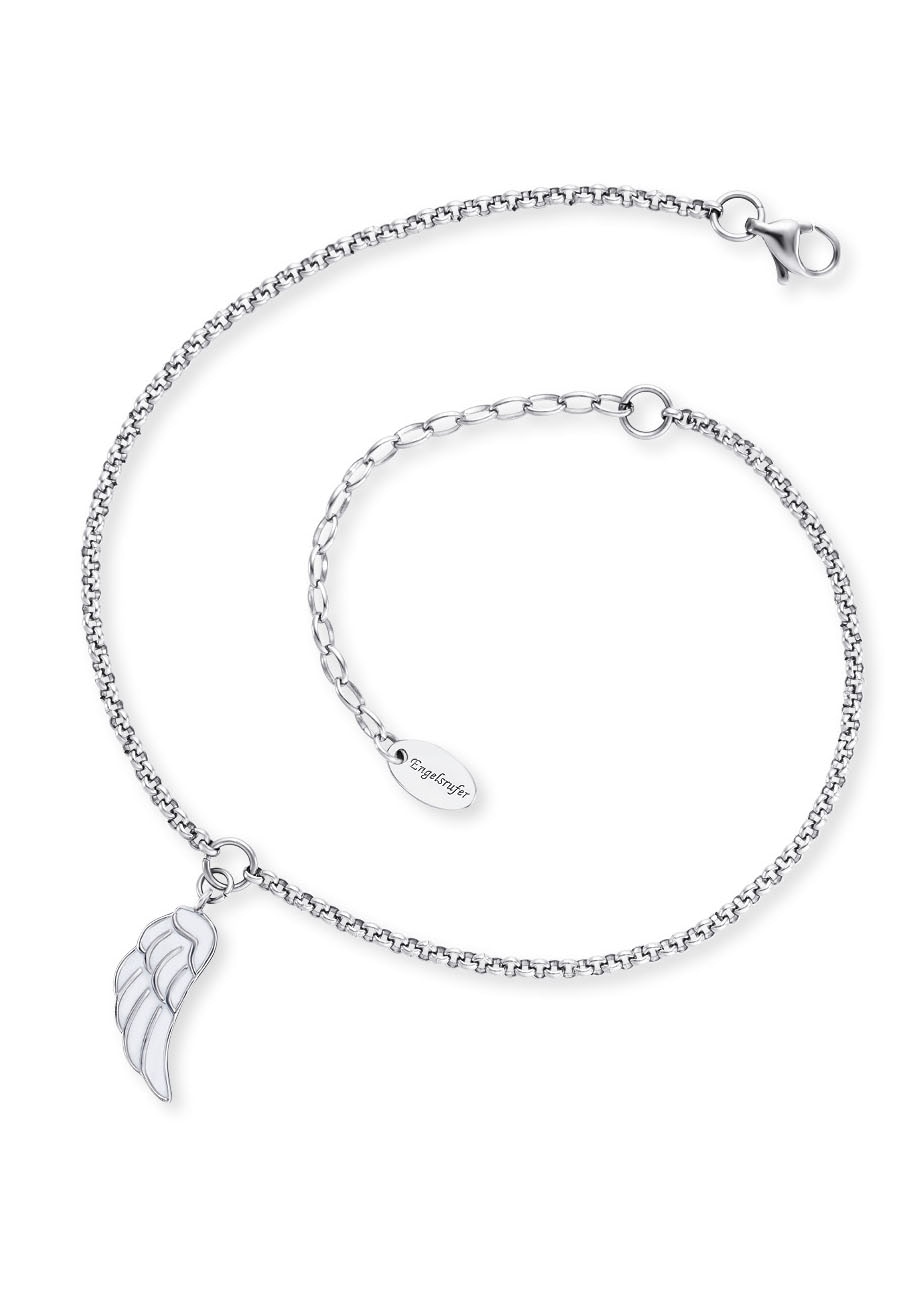 ENGELSRUFER Damen Fußkette "Flügel mit Emaille", Edelstahl, silber, Edelstahl, Fußketten, mit Emaille
