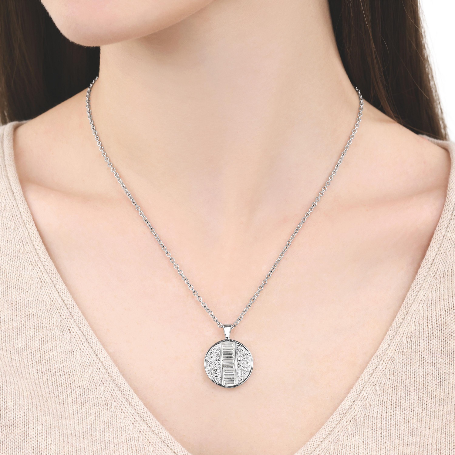 TOM TAILOR Kette mit Anhänger »Schmuck Geschenk Edelstahl Kreis rund« mit Glassteine