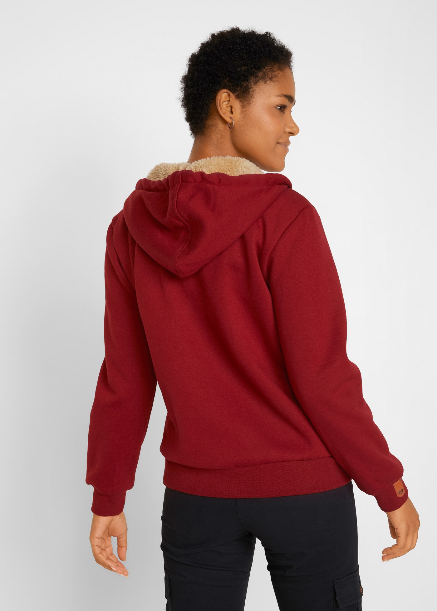 bonprix Kapuzensweatjacke mit Kapuze, mit Teddyfutter, mit Reißverschluss, lockere Passform