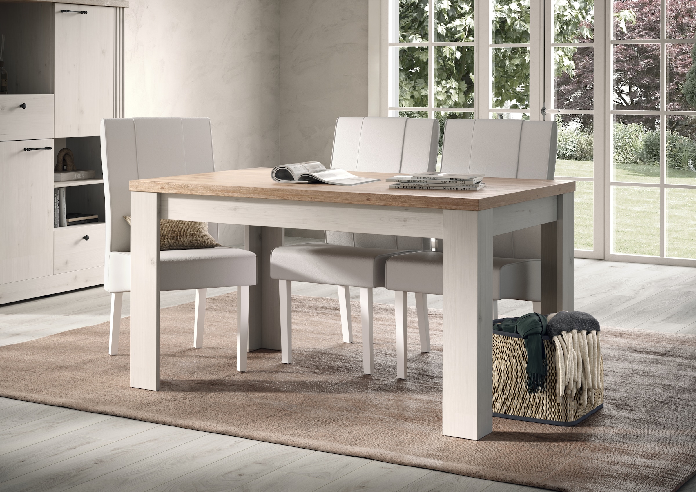 Home affaire Esstisch »Country 137 x 90 cm, Küchentisch, Esszimmertisch,«, zweifarbig, rechteckig, Esstisch ausziehbar, erweiterbar auf 185 cm
