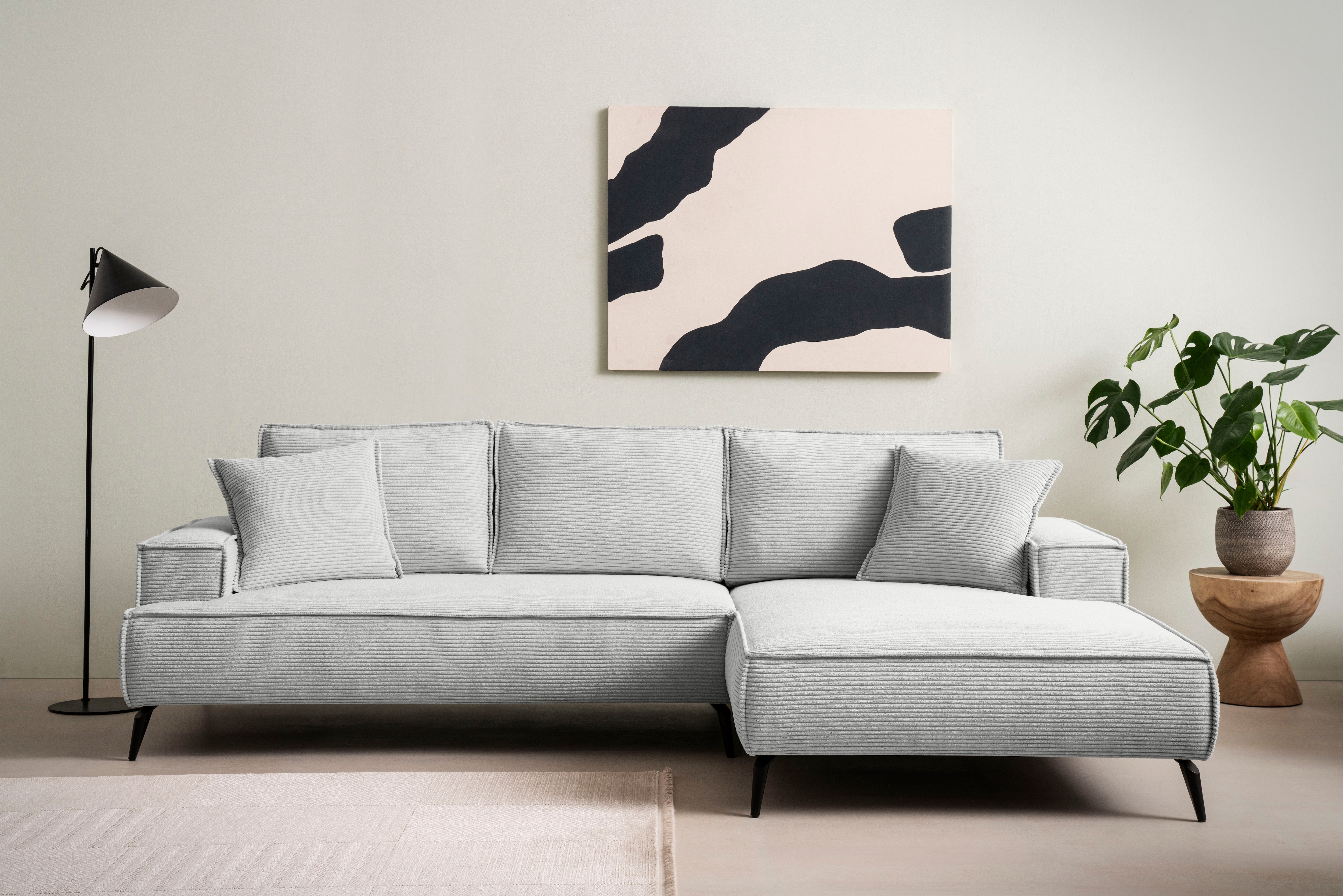 OTTO home Ecksofa "TVINNU Cord, L-Form, Breite 275 cm" wahlweise Recamiere rechts/links, schwarze Füße, bequemer Sitzkomfort