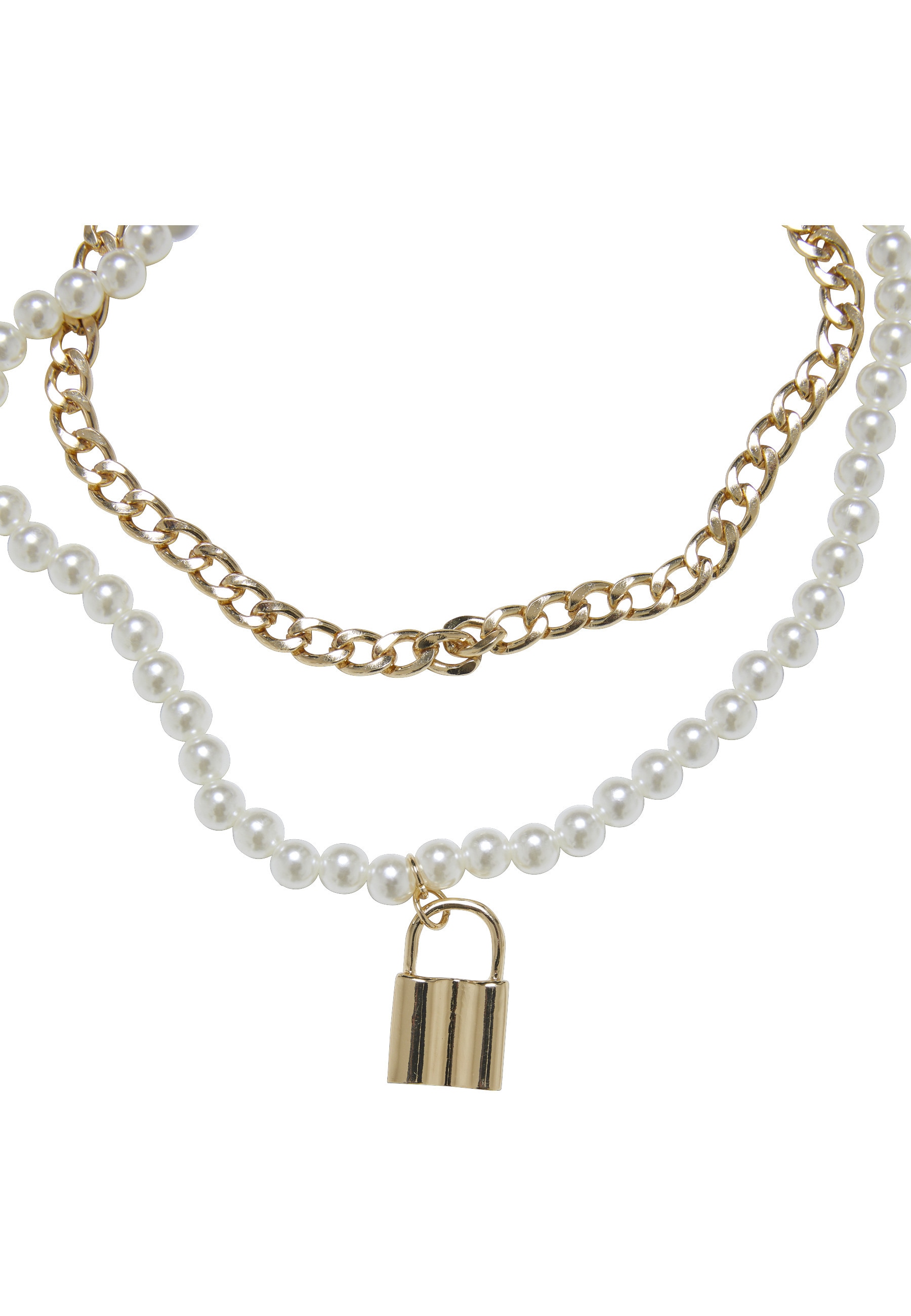 URBAN CLASSICS Edelstahlkette »Urban Classics Unisex Padlock Pearl Layering Necklace«
