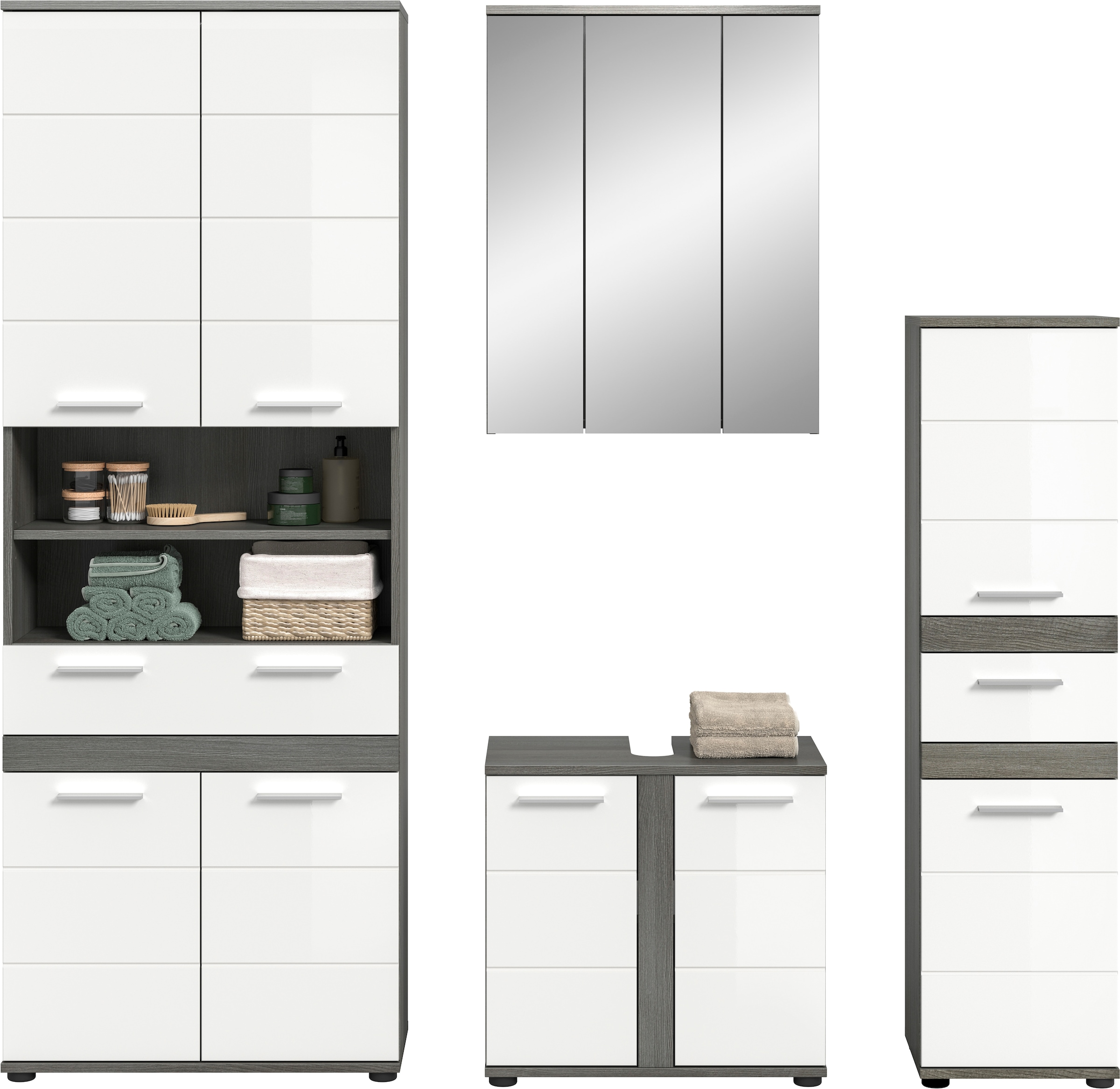 welltime Badmöbel-Set »LUCCA, 4-tlg. Badkombination, viel Stauraum, modernes Design« 4 Stk. tlg.