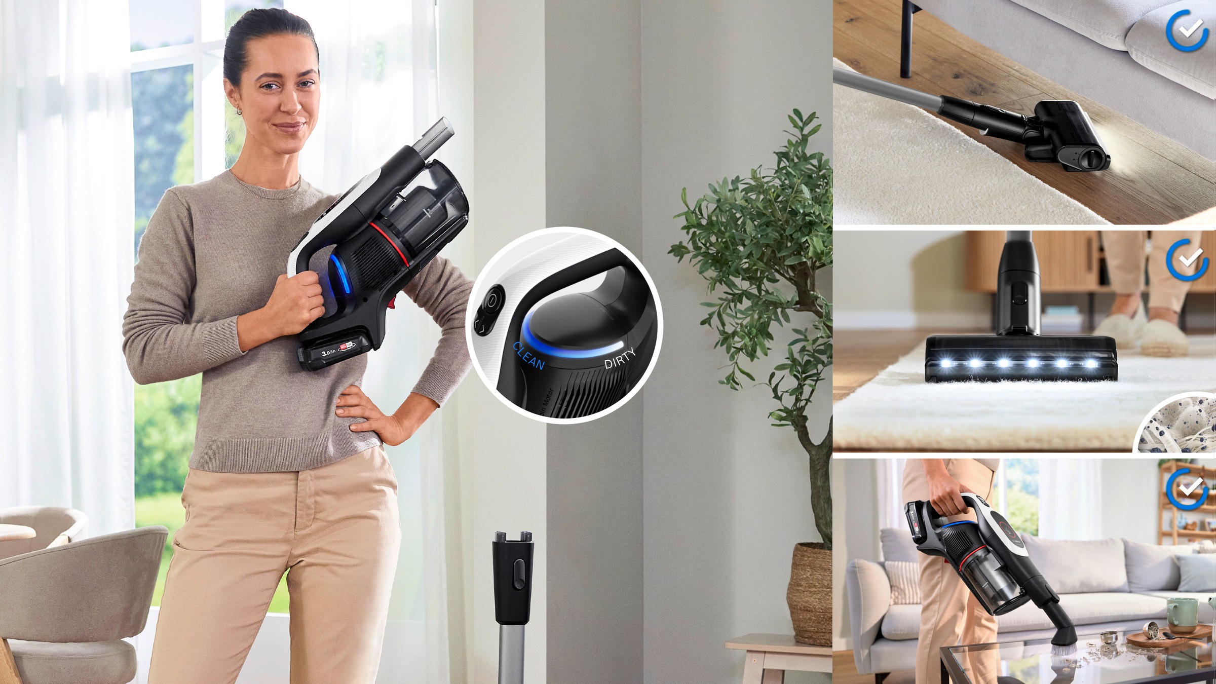 BOSCH Akku-Stielstaubsauger »Unlimited 9 BKS931BA, MicroClean™ Technology, LED-Licht,«, HEPA-Filtersystem, 10 Jahre Motorgarantie, Staubkomprimierung, weiß
