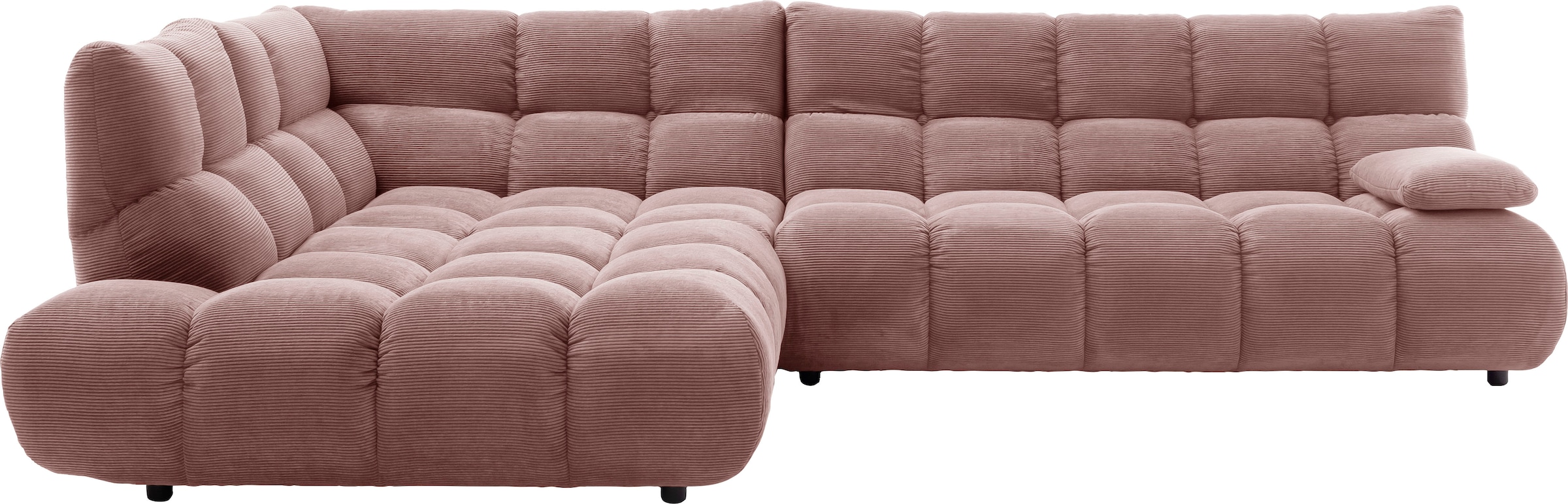 Home affaire Ecksofa "Cozy Bubble, mit klappbarer Armlehne, Breite 324 cm" mit eleganter Steppung, Rundumbezug & weicher Polsterung