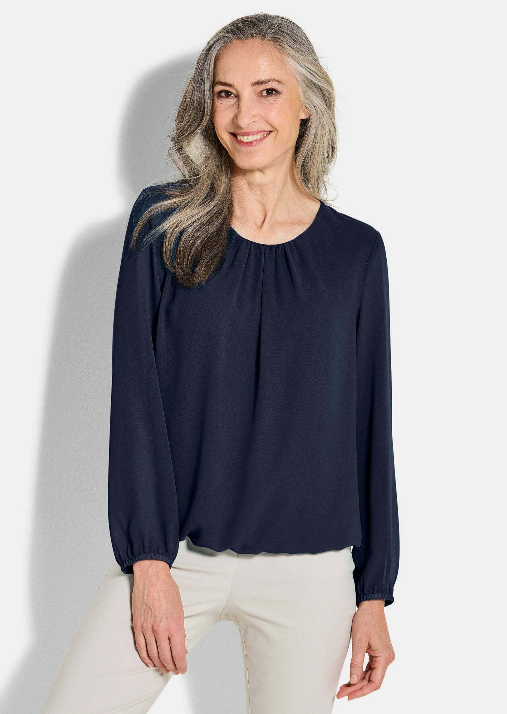 Goldner Classic Chiffon Blouse Navy Size 50 2