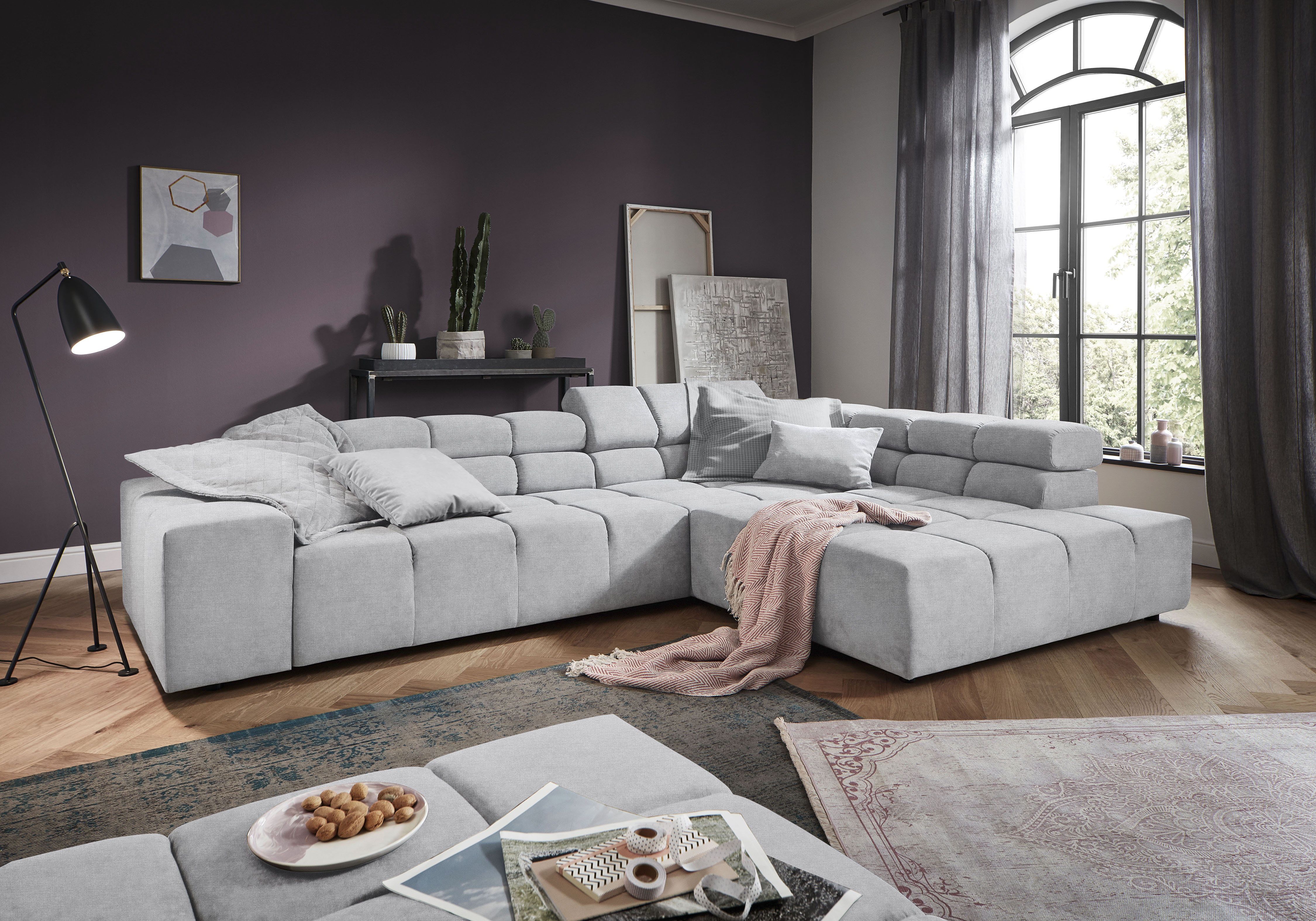 Home affaire Ecksofa "Ancona, Ecksofa, incl. Kopfteilverstellung, Breite 319 cm, L-Form" wahlweise motorische Sitztiefenverstellung, auch in Cord + Easy Care