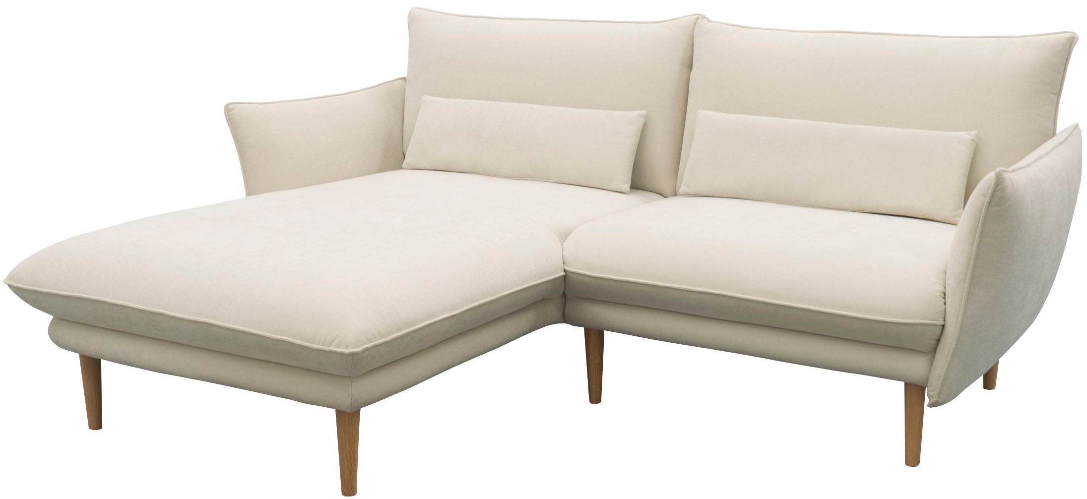 DOMO collection Ecksofa »100 032 kompakte Stellmaße, Breite 200cm, schmale Armlehnen, L-Form«, bodenfrei, 19cm hohe Holzfüße