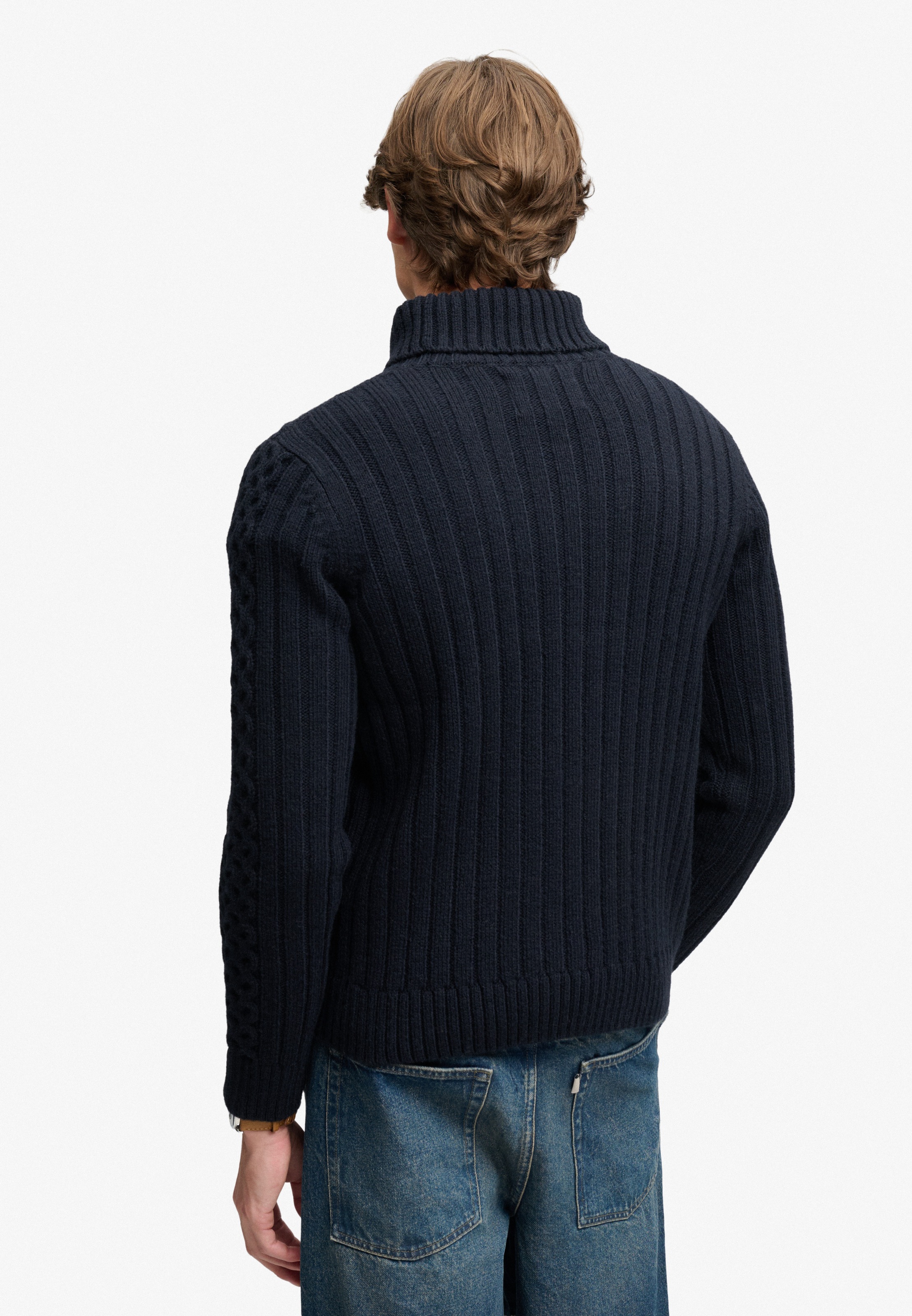 Superdry Rollkragenpullover »JACOB CABLE ROLL NECK JUMPER« Materialmix, relaxed fit